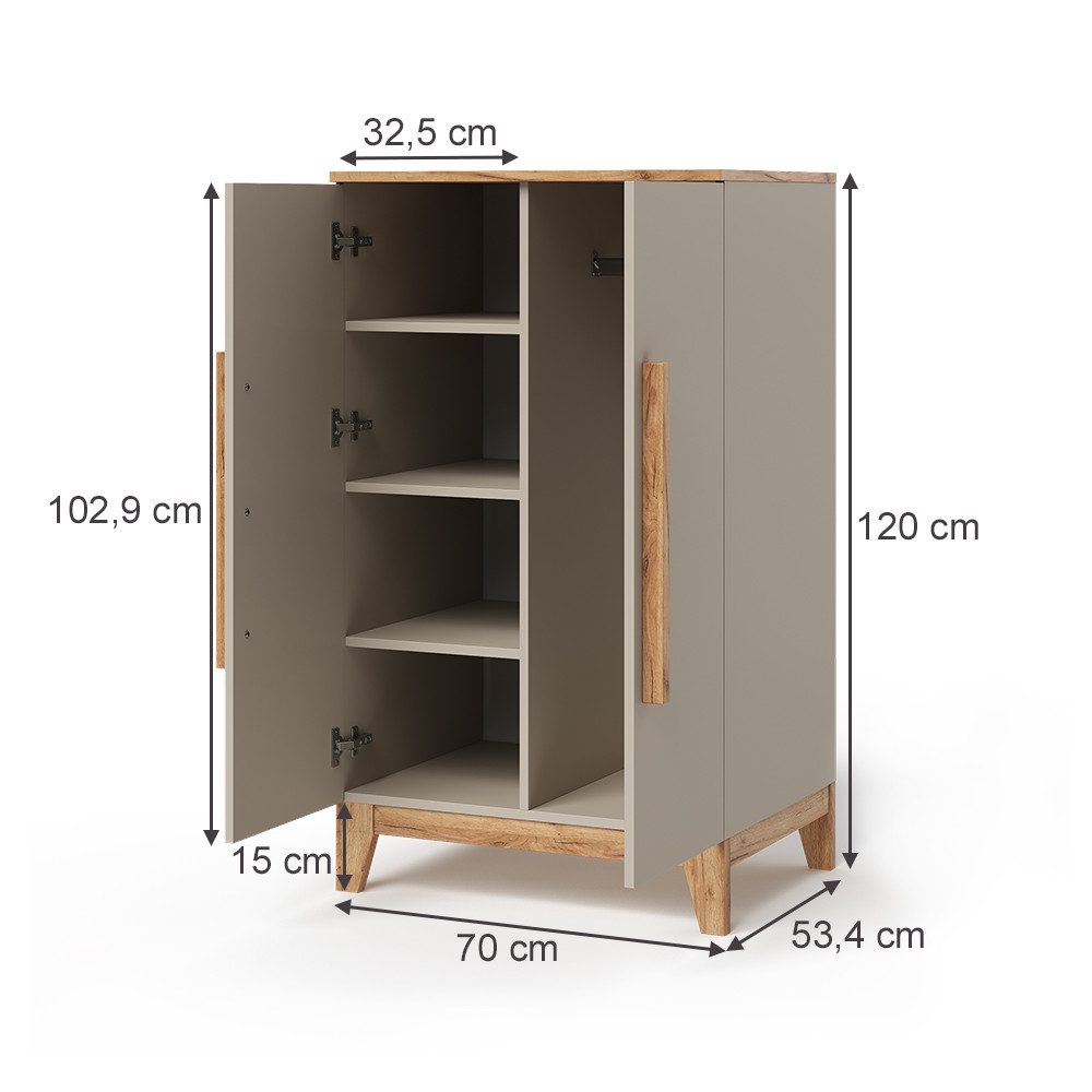 VitaliSpa® Kleiderschrank Malia, Cashmere/Artisan/Artisan, 70 x 120 cm (1-St)