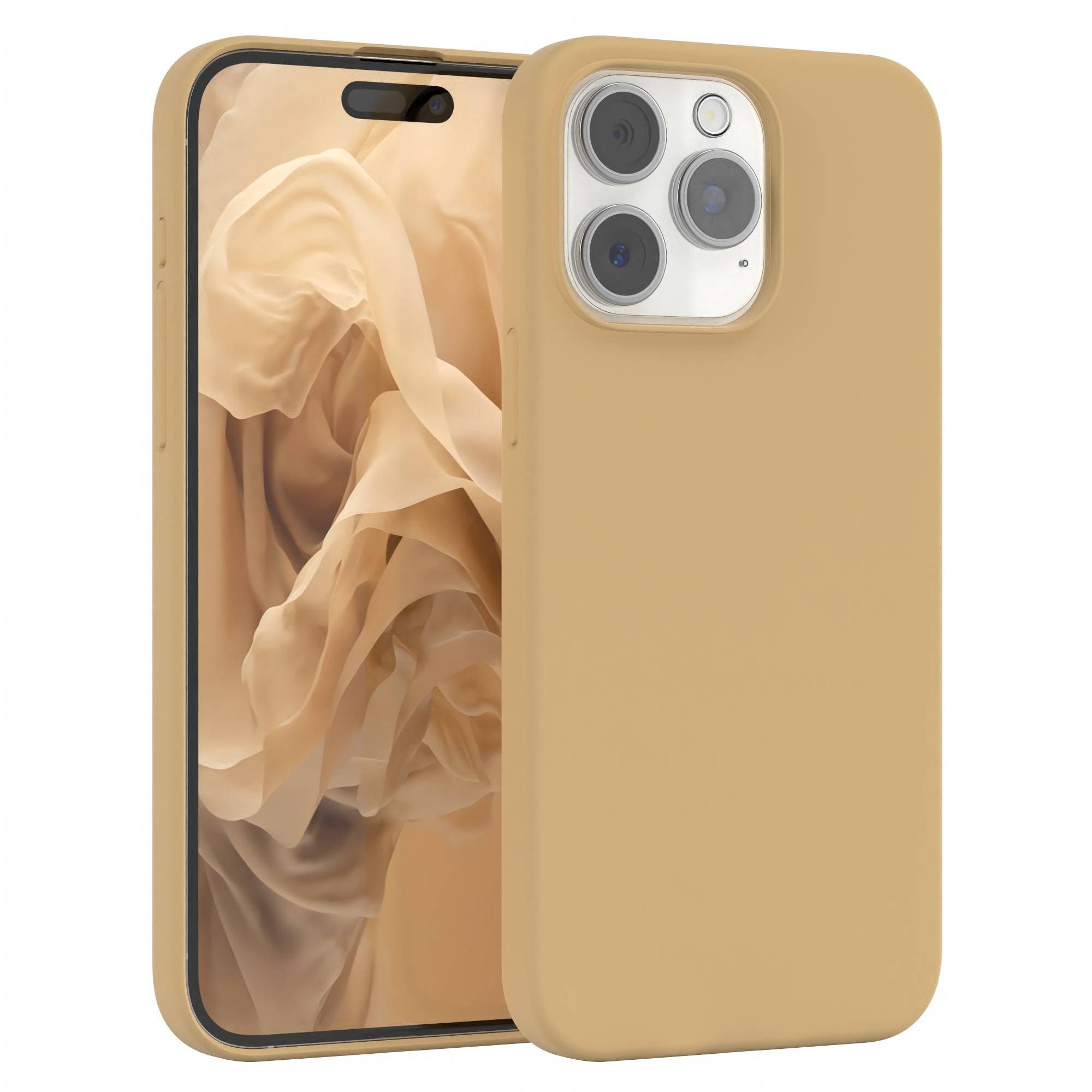 EAZY CASE Handyhülle für Apple iPhone 15 Pro Max Premium Silikon 6,7 Zoll, Slimcover Handy Softcase Silikon Schutzhülle mit Kameraschutz Beige