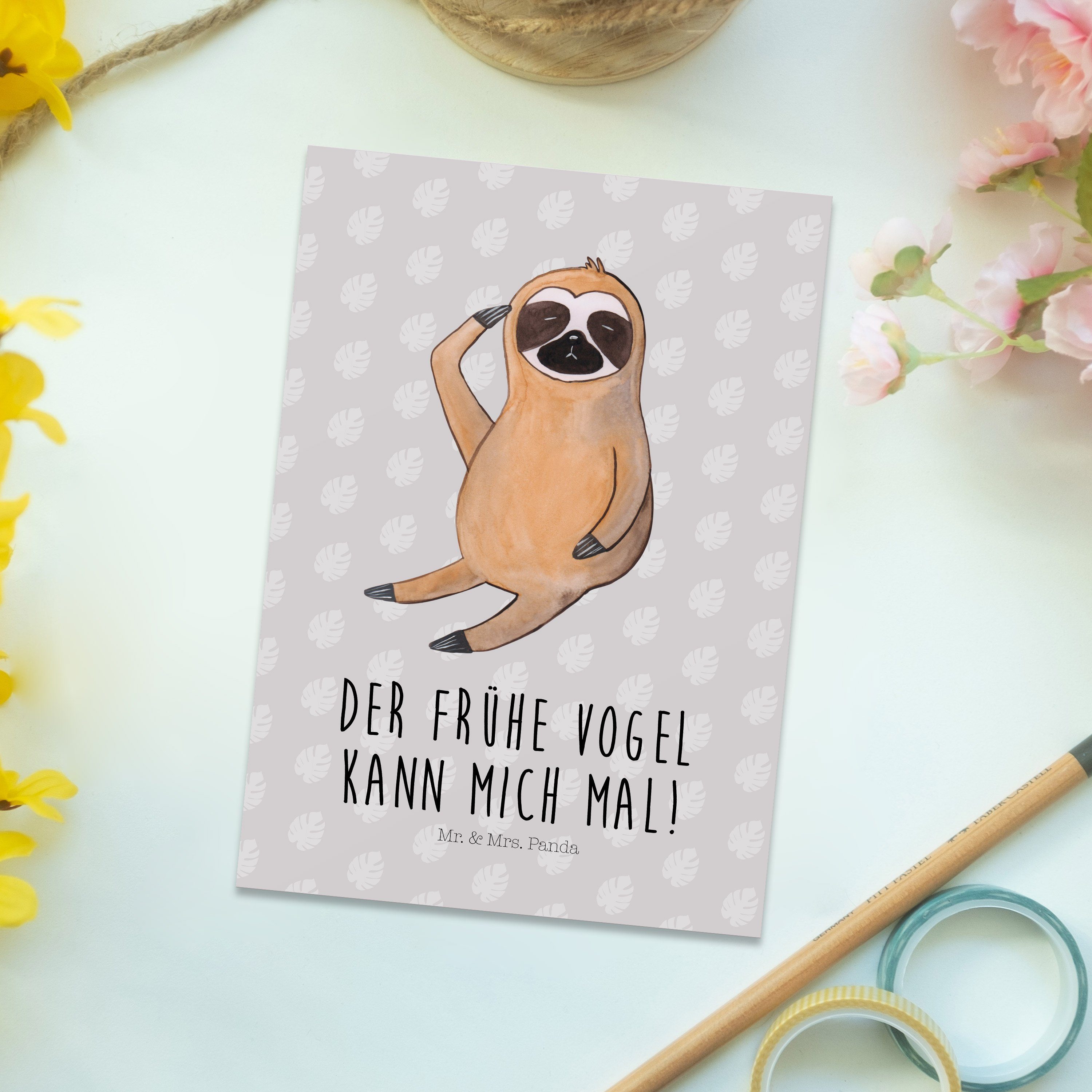 Faultier Grau & Vogel Geschenk, - Mrs. zeigen Geschenkk Einladung, Mr. Pastell - Panda Postkarte