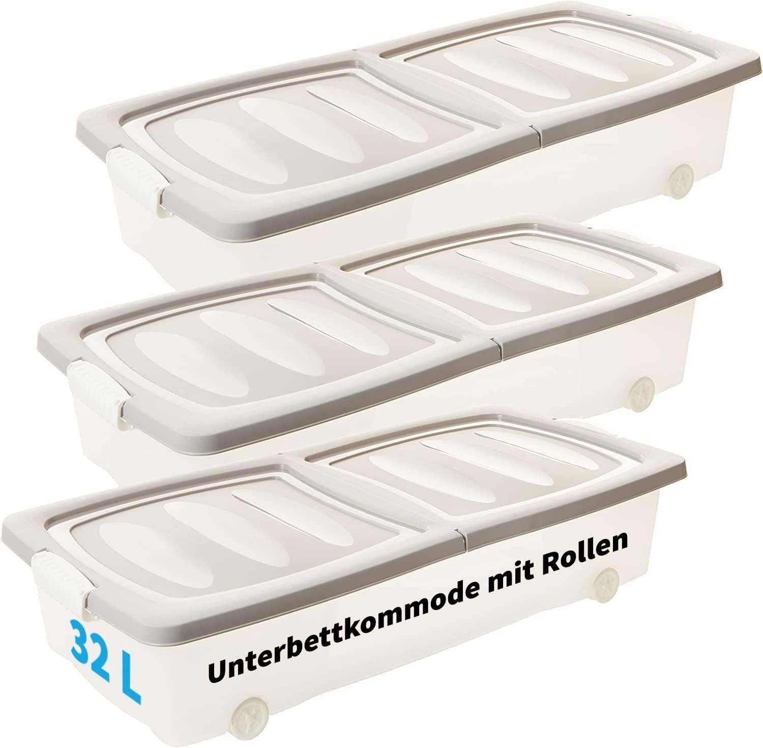 Centi Aufbewahrungsbox Flache Unterbettbox mit Rollen und Deckel, transparent (3er-Set)