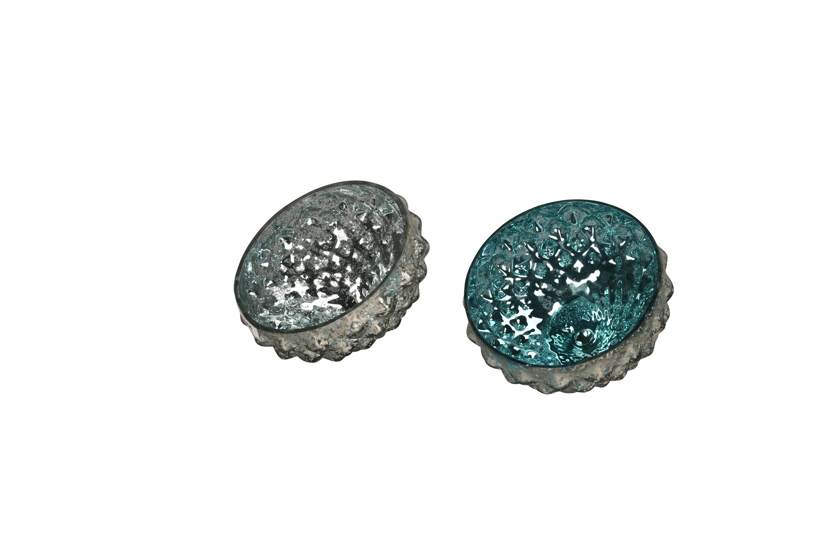 finehomegarden Teichfigur Schwimmschale Glas für Teelicht 2farbig sort. Türkis Ø10cm H6cm Deko, (Set, 2-St., 2 tlg), Schwimmdekoration Glas für Miniteich Wasserschalen, Teiche & Garten