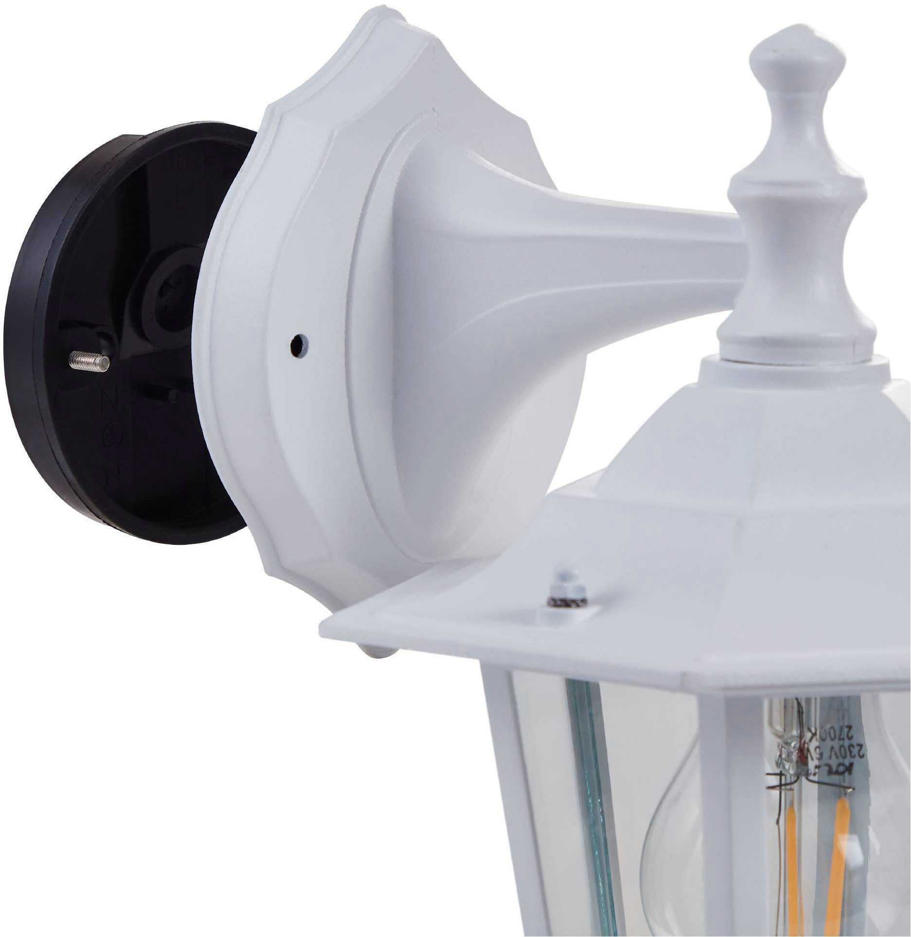 EGLO LED Wandleuchte LATERNA 5 L16,5 x H35 x AL21 cm, spritzwassergeschützte Lampe, ohne Leuchtmittel, Außen-Wandlampe, Wandleuchte, Weiß, E27, IP44, L16,5 x H35 x AL21 cm