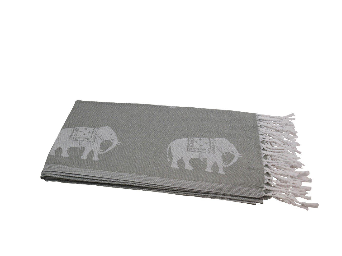 kleinen Hamamtuch Hamam Baumwolle mit Elefanten, mit weiß, Hamamtücher (1-St), Fransen grau my