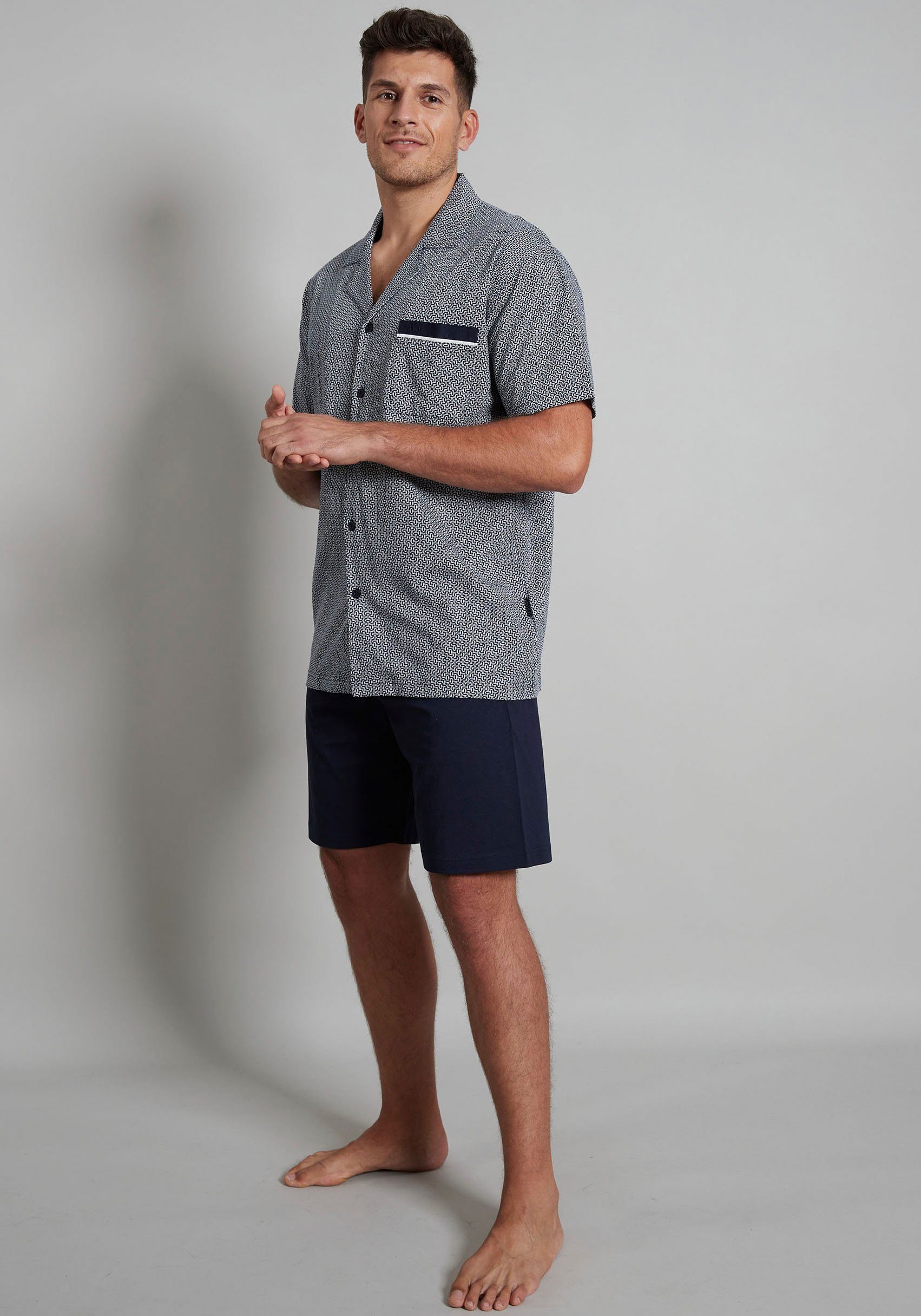 GÖTZBURG Shorty Brooklyn (2 tlg) Kurzarm, V-Ausschnitt, mit Kragen, kurze Hose, Baumwolle, weich