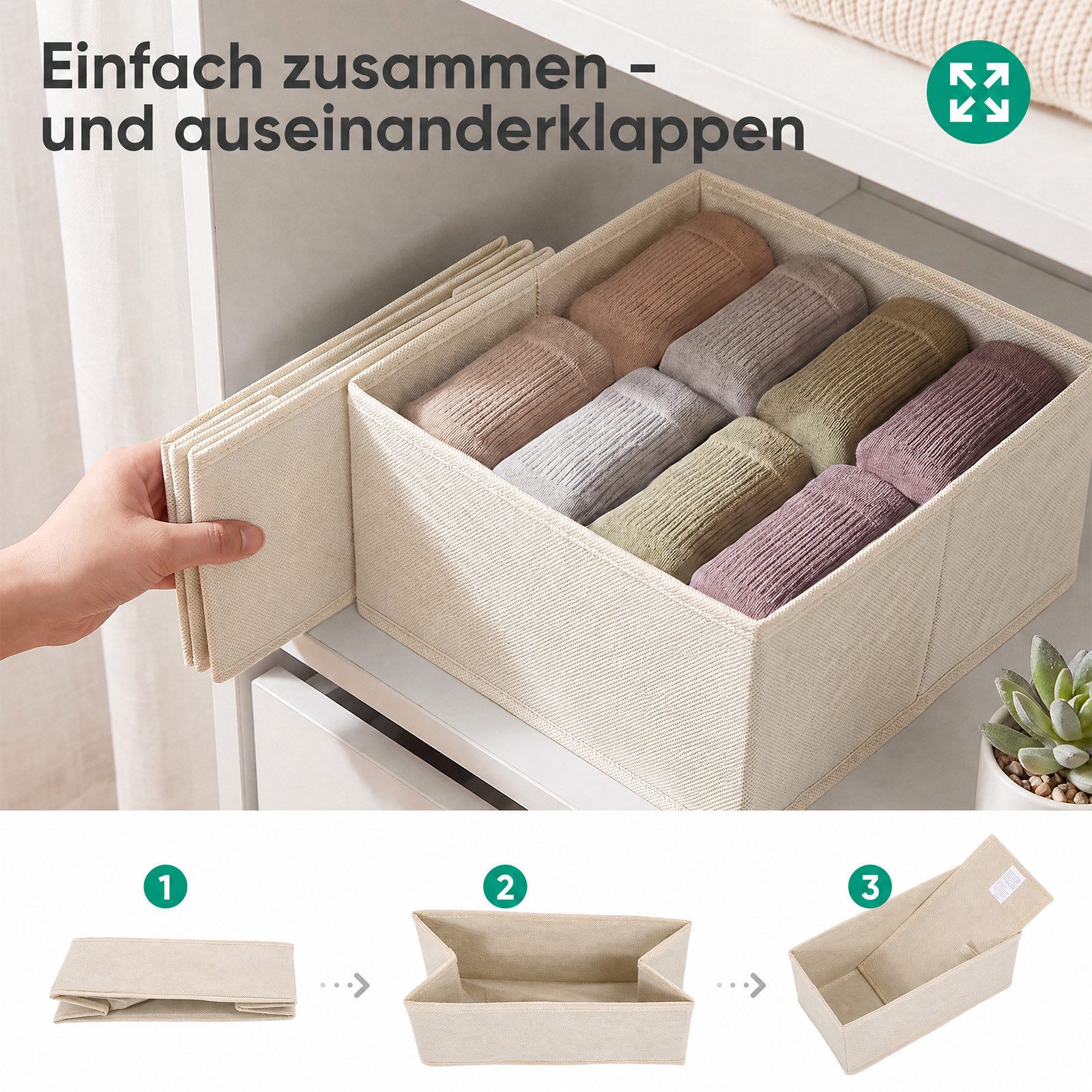 Sekey Aufbewahrungsbox Aufbewahrungsboxen Set us Vliesstoff Faltbare Stoffboxen Organizer (6 St), Beige S (28×28×13×2, 14×28×13×2, 14×14×13×2) – für Schubladen/ – Bild 4 von 5
