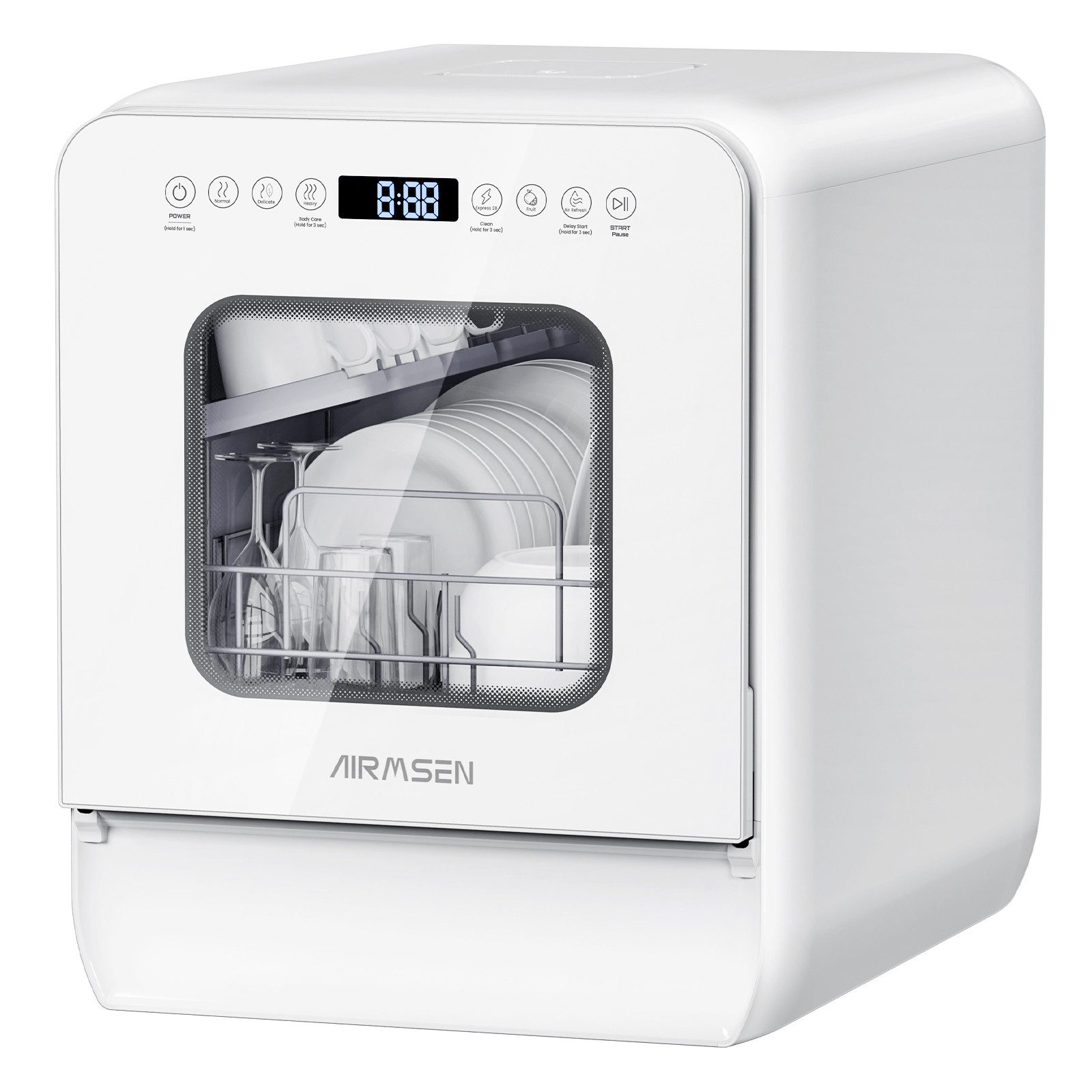 Airmsen Tischgeschirrspüler ECO-Modus,5L wassertank,9 Programme,Selbstreinigend, 1-24H Timer ZMW-DUHC01, 5 l, 4 Maßgedecke, Geeignet für Hausküchen, Wohnungen, Schlafsäle und Wohnmobile