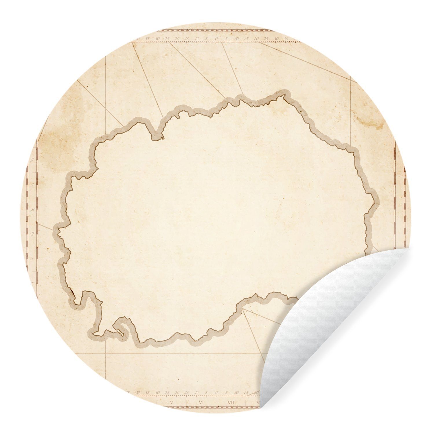 MuchoWow Wandsticker Illustration einer antiken Karte von Nordmazedonien (1 St), Tapetenkreis für Kinderzimmer, Tapetenaufkleber, Rund, Wohnzimmer