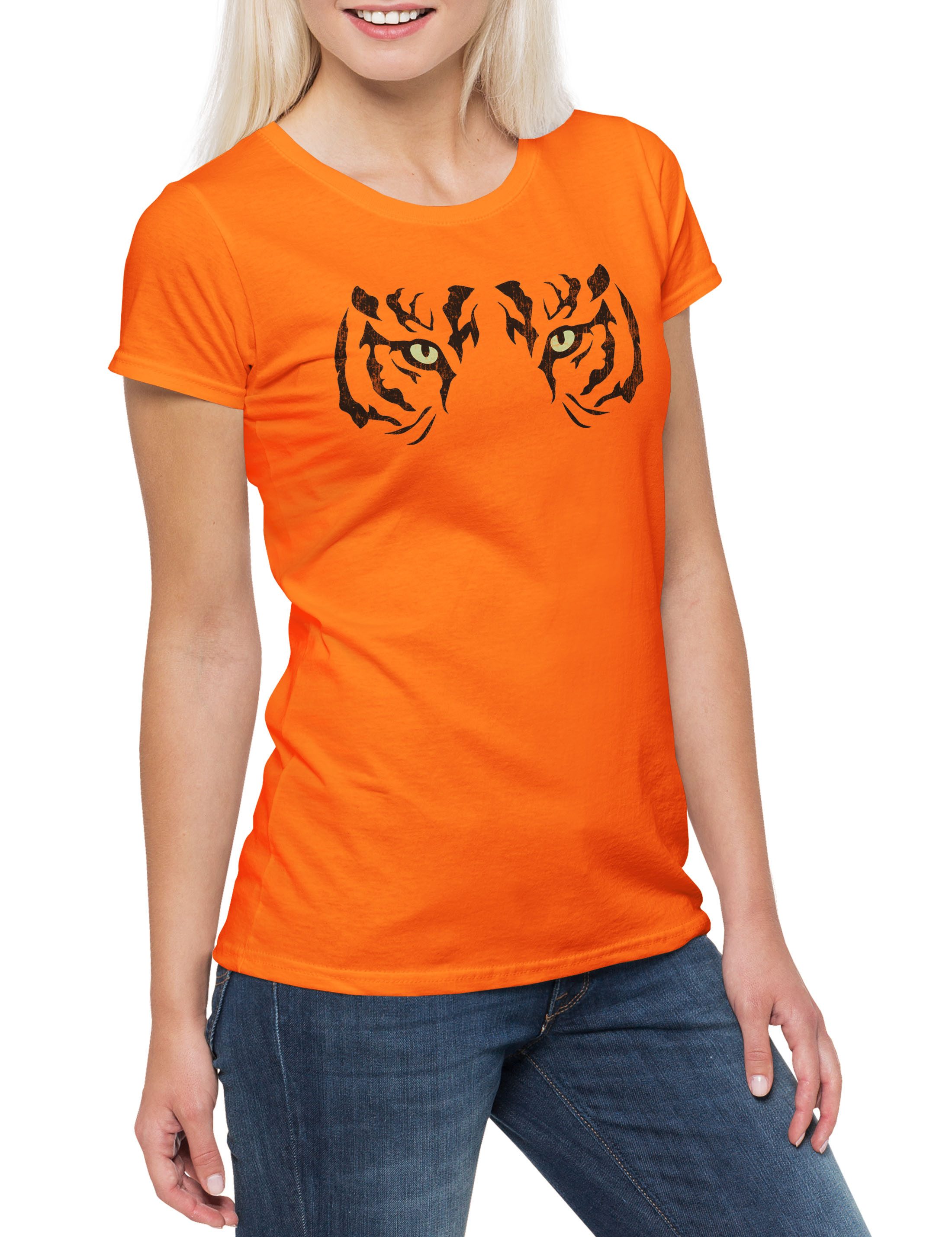 Print-Shirt Tiger Eyes Damen T-Shirt Augen Eye Auge Tattoo Staring Tigerauge Katze