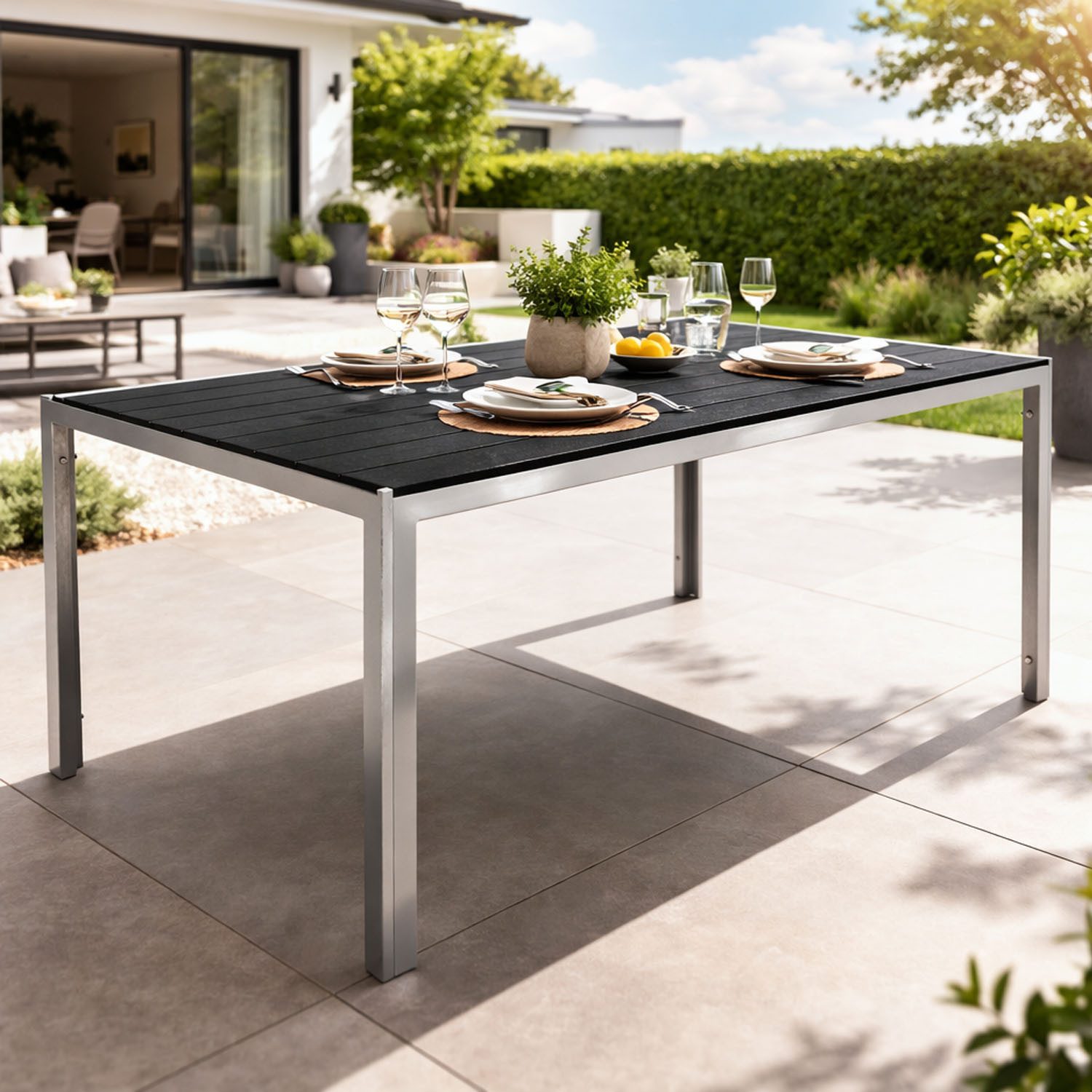 Mojawo Küchentisch Alu Nonwood Gartentisch Esstisch Outdoortisch Silber/Schwarz 150x90cm