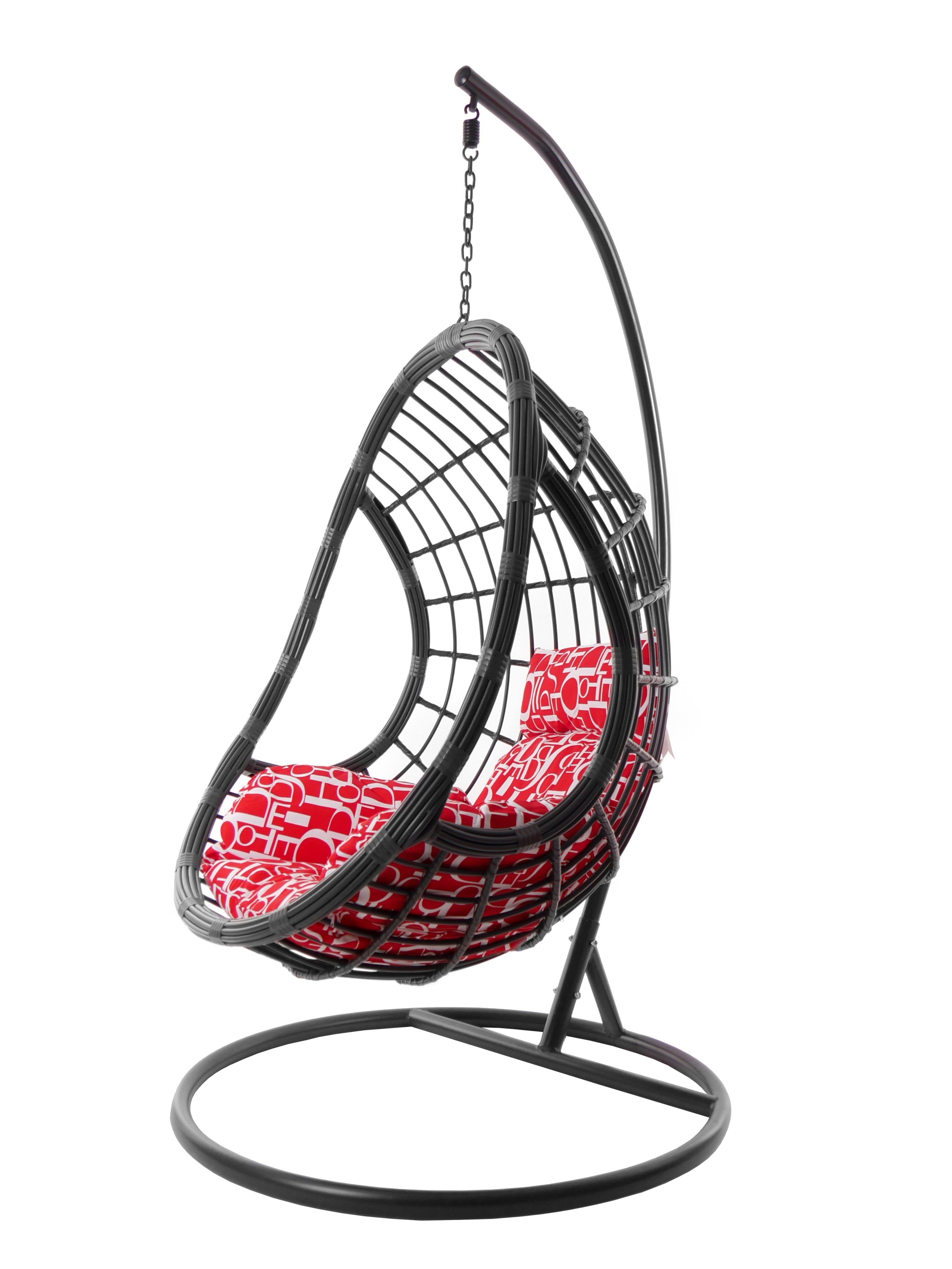 KIDEO Hängesessel Hängesessel PALMANOVA grau, moderne Loungemöbel, Hängestuhl in grau, inklusive Gestell und Kissen buchstabenmuster (3100 red letter)