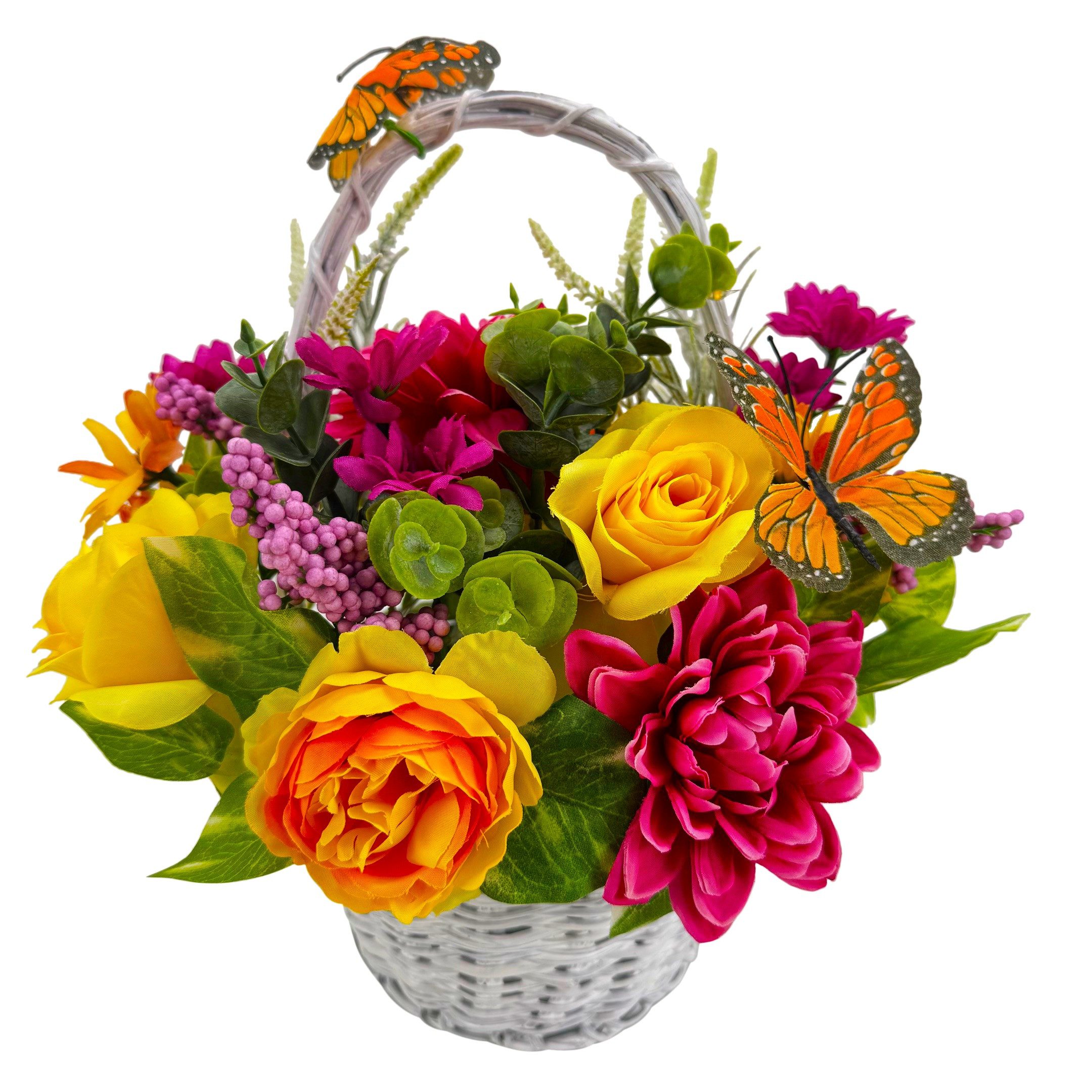 Kunstblumenstrauß - Deko Korb mit künstlichen Blumen, LED Lichterkette & Ti günstig online kaufen