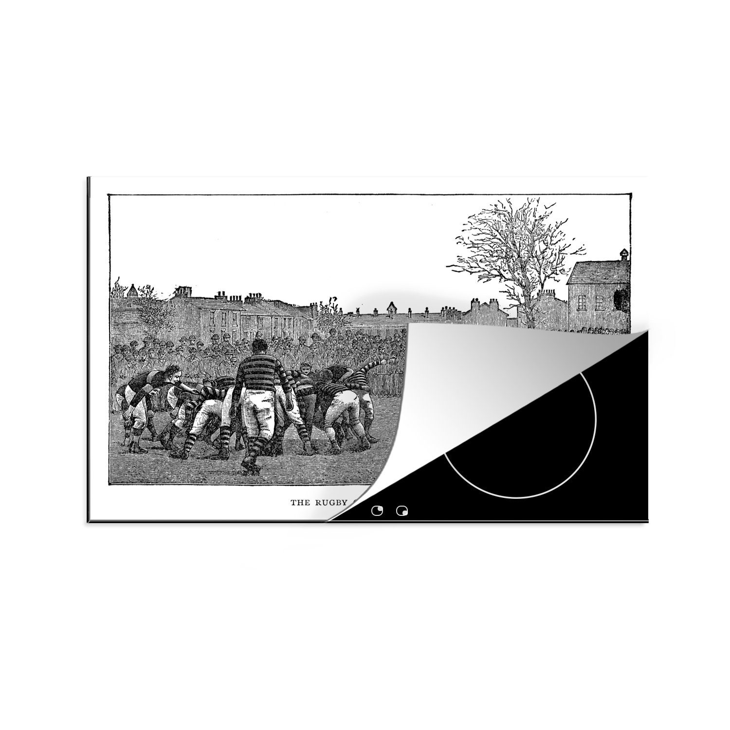 Vinyl, Eine Schutz Illustration die küche, eines MuchoWow tlg), Rugbyspiels, (1 Herdblende-/Abdeckplatte 81x52 für cm, Induktionskochfeld Ceranfeldabdeckung