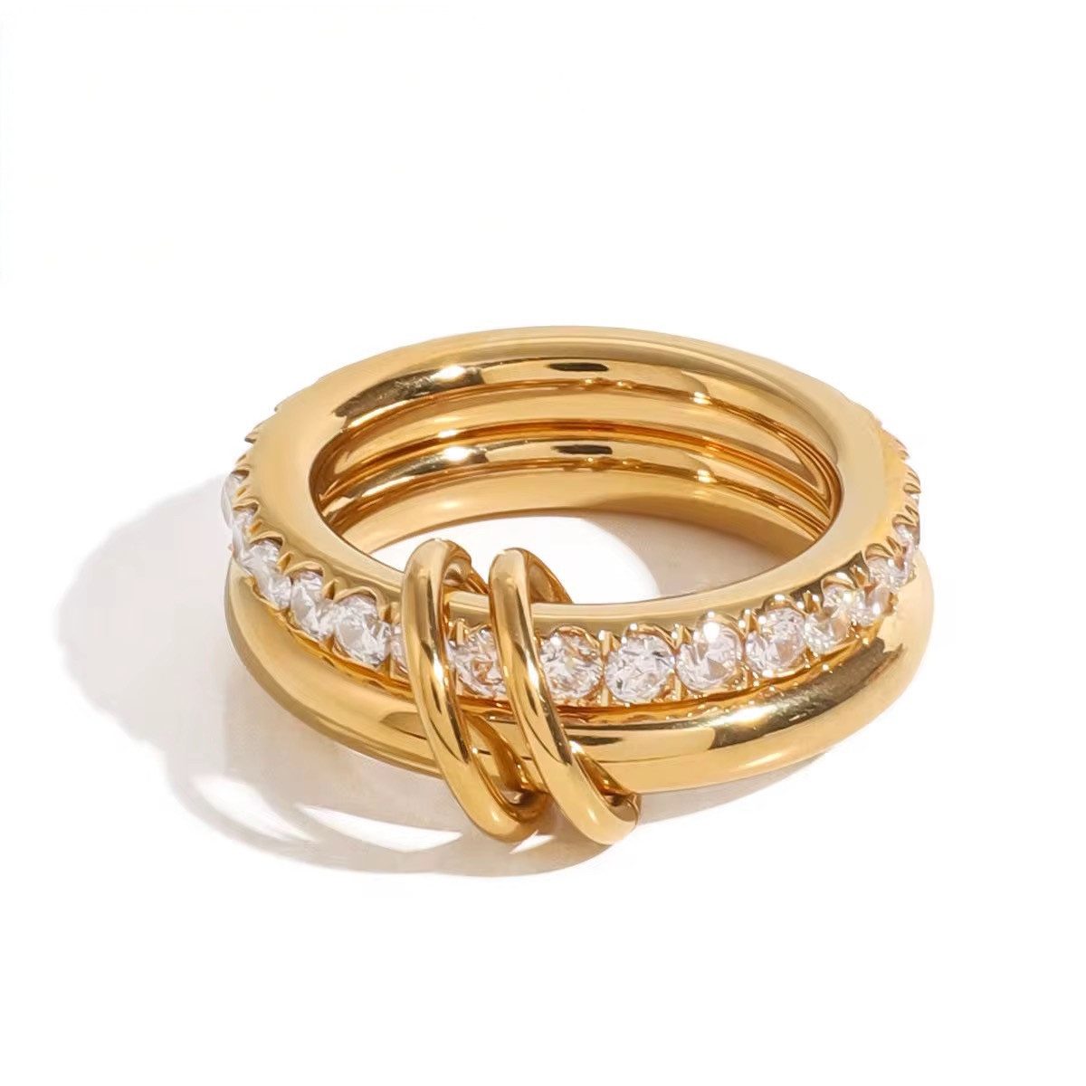 ROUGEMONT Fingerring Elenanter Damenring Gold 18K Vergoldet-Statement Ring-Zweiteilig, Hypoallergen