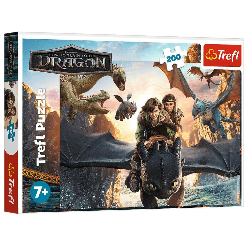 Trefl Puzzle Kinderpuzzle Legespiel Drachenabenteuer, 200 Puzzleteile, 200 Teile, Motiv Ohnezahn, Bildformat 48 x 34 cm