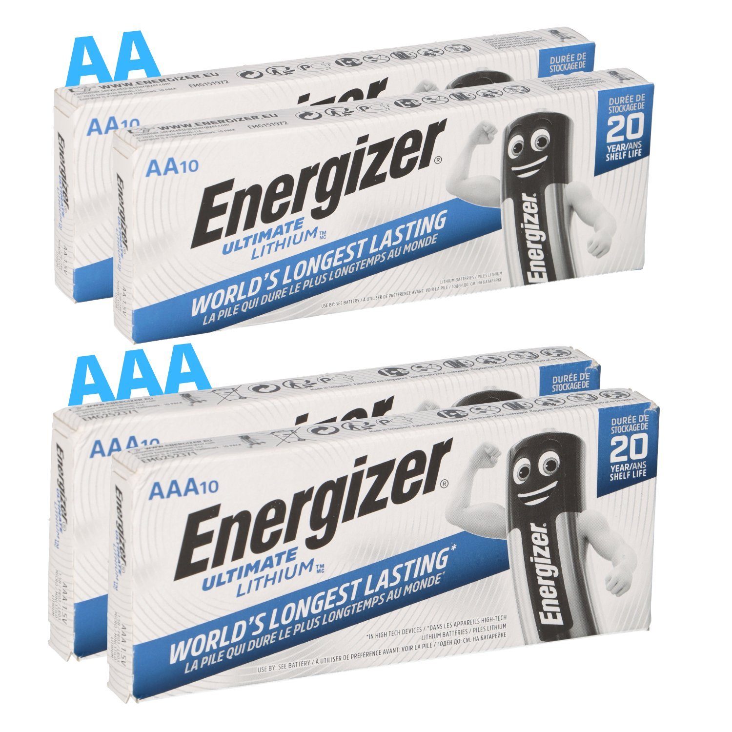 Energizer 40x Energizer Lithium Batterie SET 20x AA Mignon + 20x AAA Micro Batterie