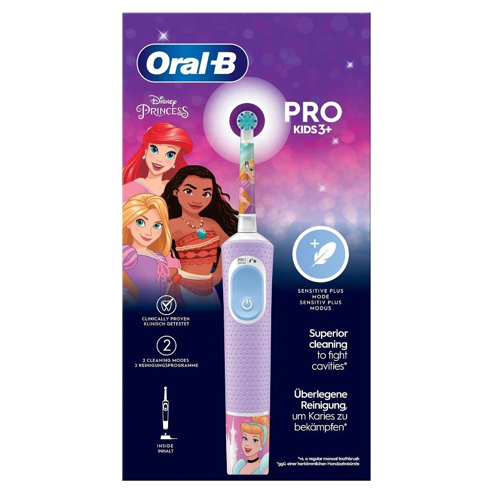 Braun Elektrische Kinderzahnbürste Oral B PRO KIDS 3+ Princess Sensitive Mode, Aufsteckbürsten: 1 St., Kinder ab 3 Jahre
