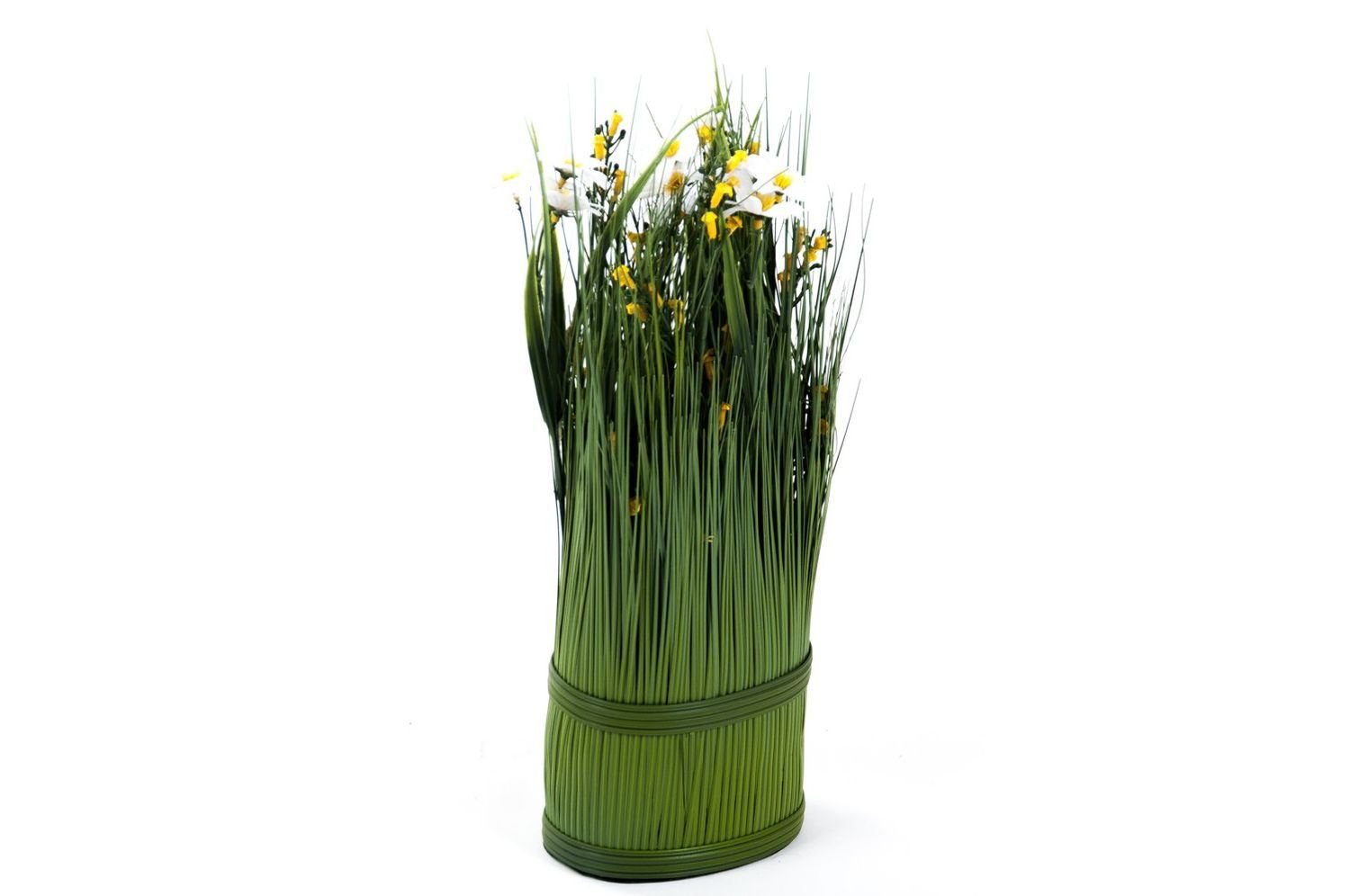 Kunstpflanze Grasbusch mit Glockenblumen u. Margeriten Dekogras H35cm Kunstblume Ku, BURI