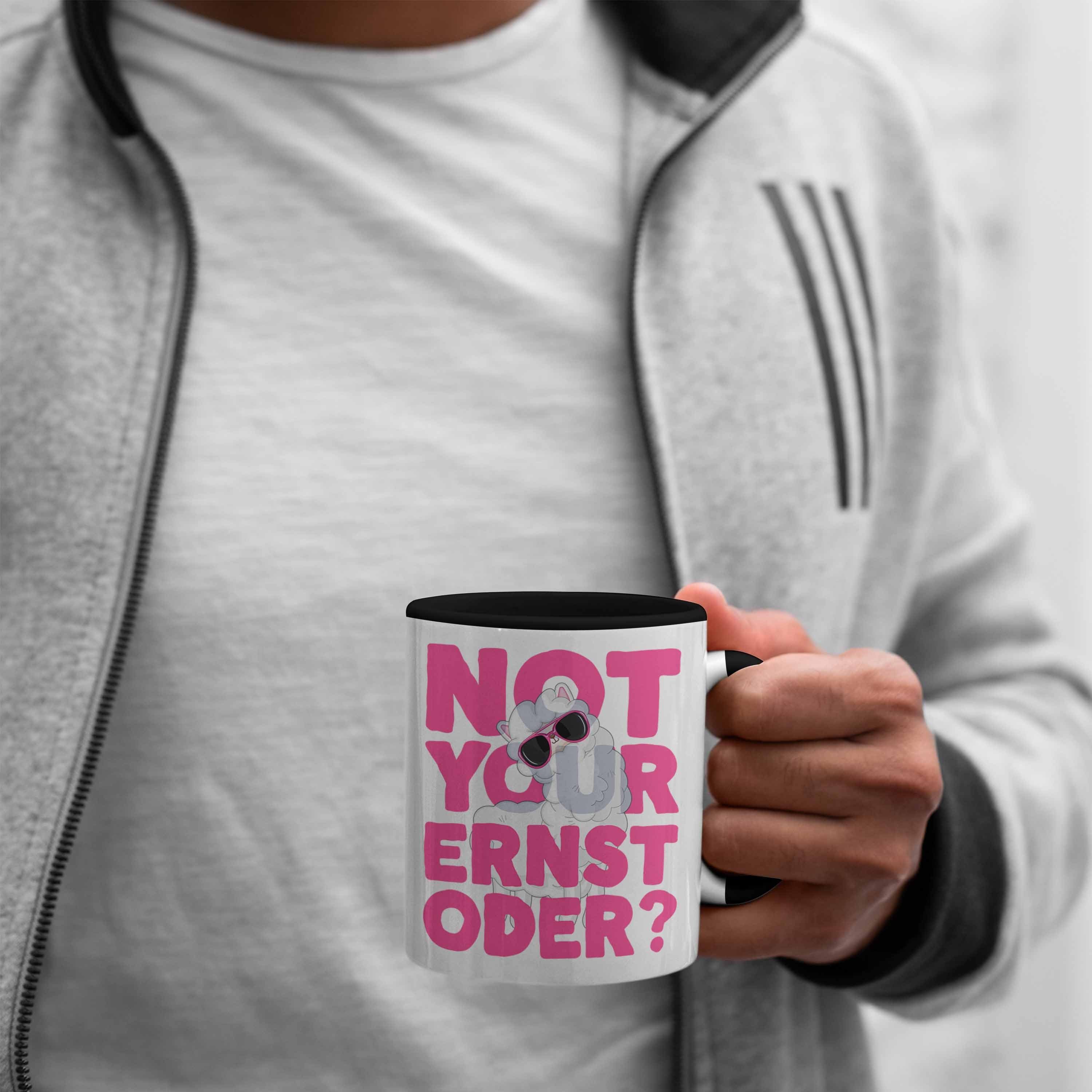 Tasse Frauen Tasse Schwarz Kaffeetasse Not Your Oder Trendation Llama Ernst mit Pink Spruch für