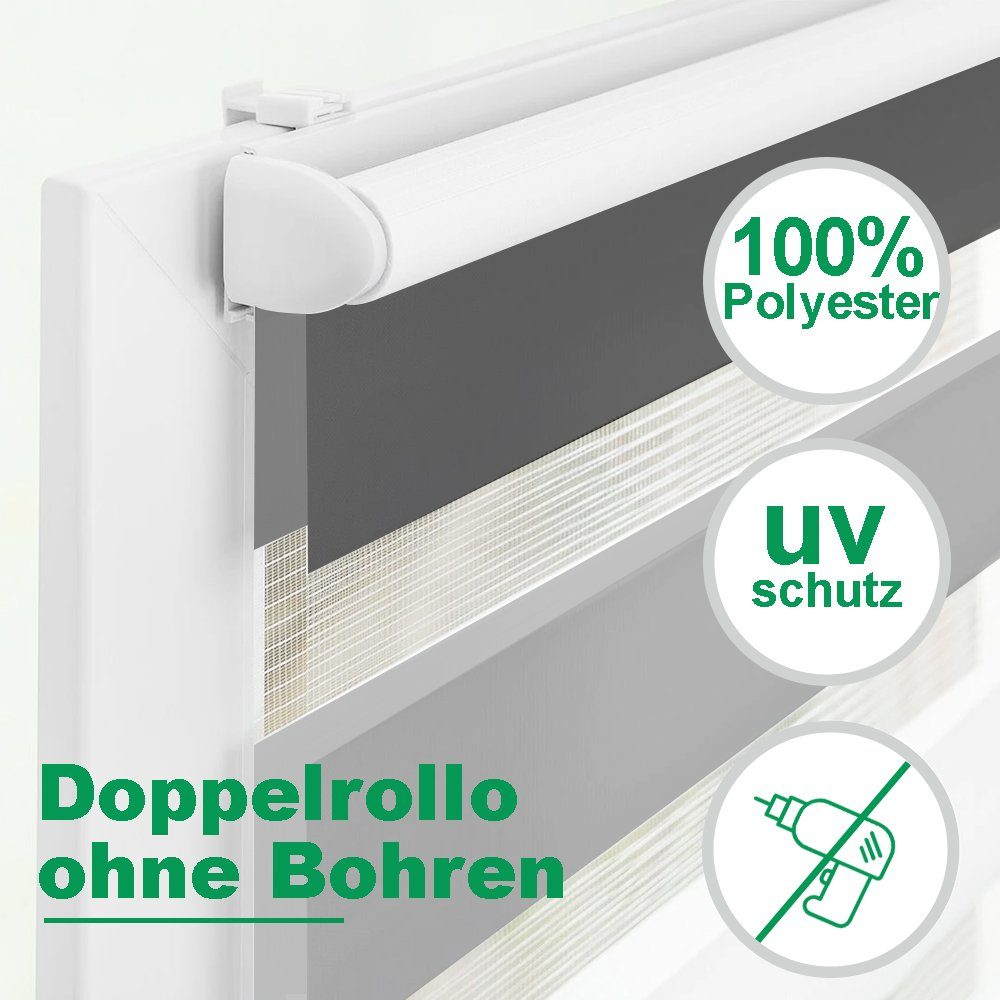 130cm/160cm, Verdunkelnd. Weiß-Grau-Anthrazit Vkele, Bohren, Ohne Sonnenschutz, Lichtdurchlässig klemmfix,klemmträger, Fensterrollos Doppelrollo und