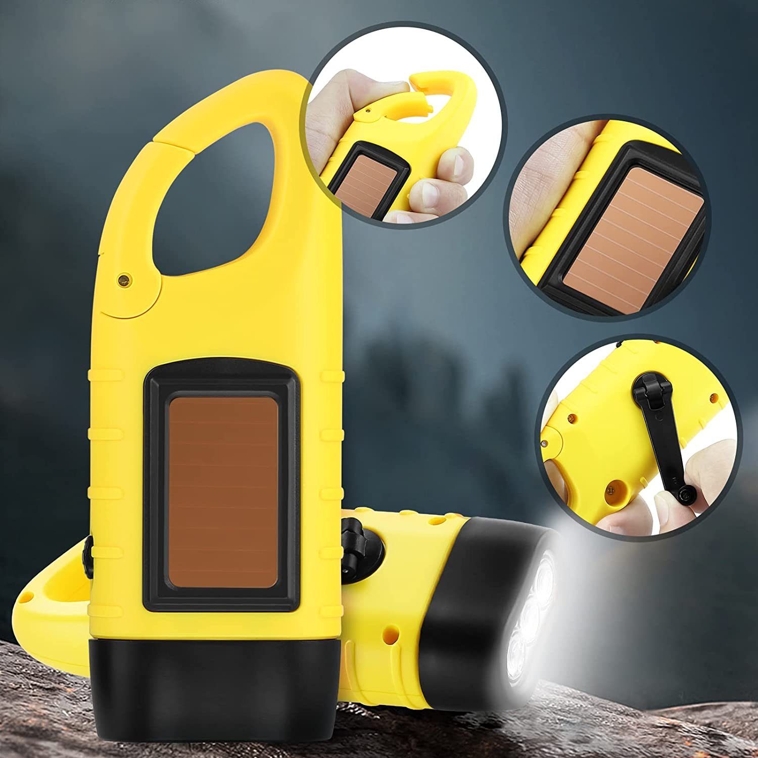 DOPWii Taschenlampe 2-Stück LED Taschenlamp,Handkurbel Solar Taschenlampe Gelb