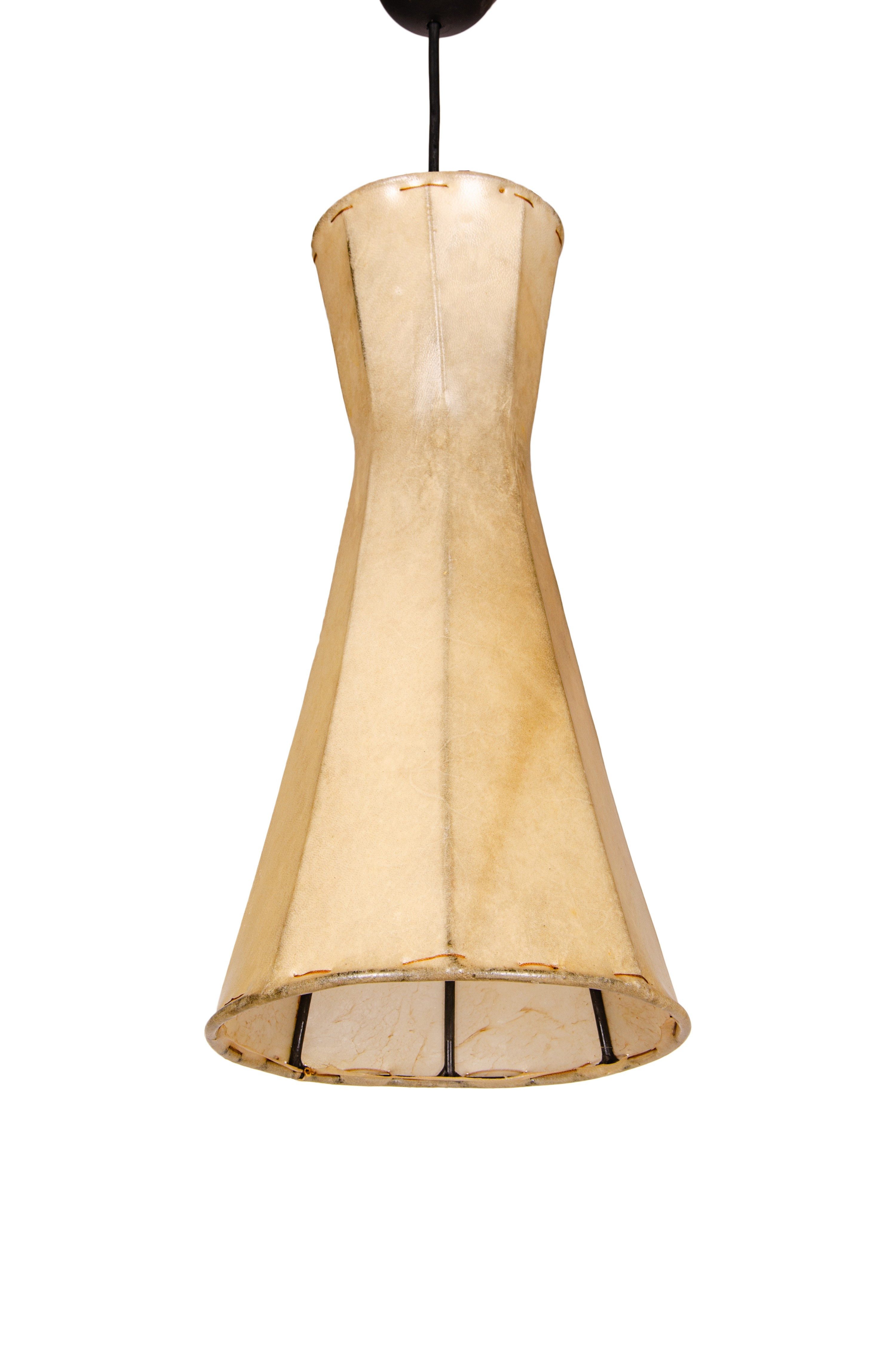 Marrakesch Orient & Mediterran Interior Pendelleuchte Vintage Hängeleuchte Jinjin handgefertigt aus Leder in Natur 40 cm, ohne Leuchtmittel, Handarbeit