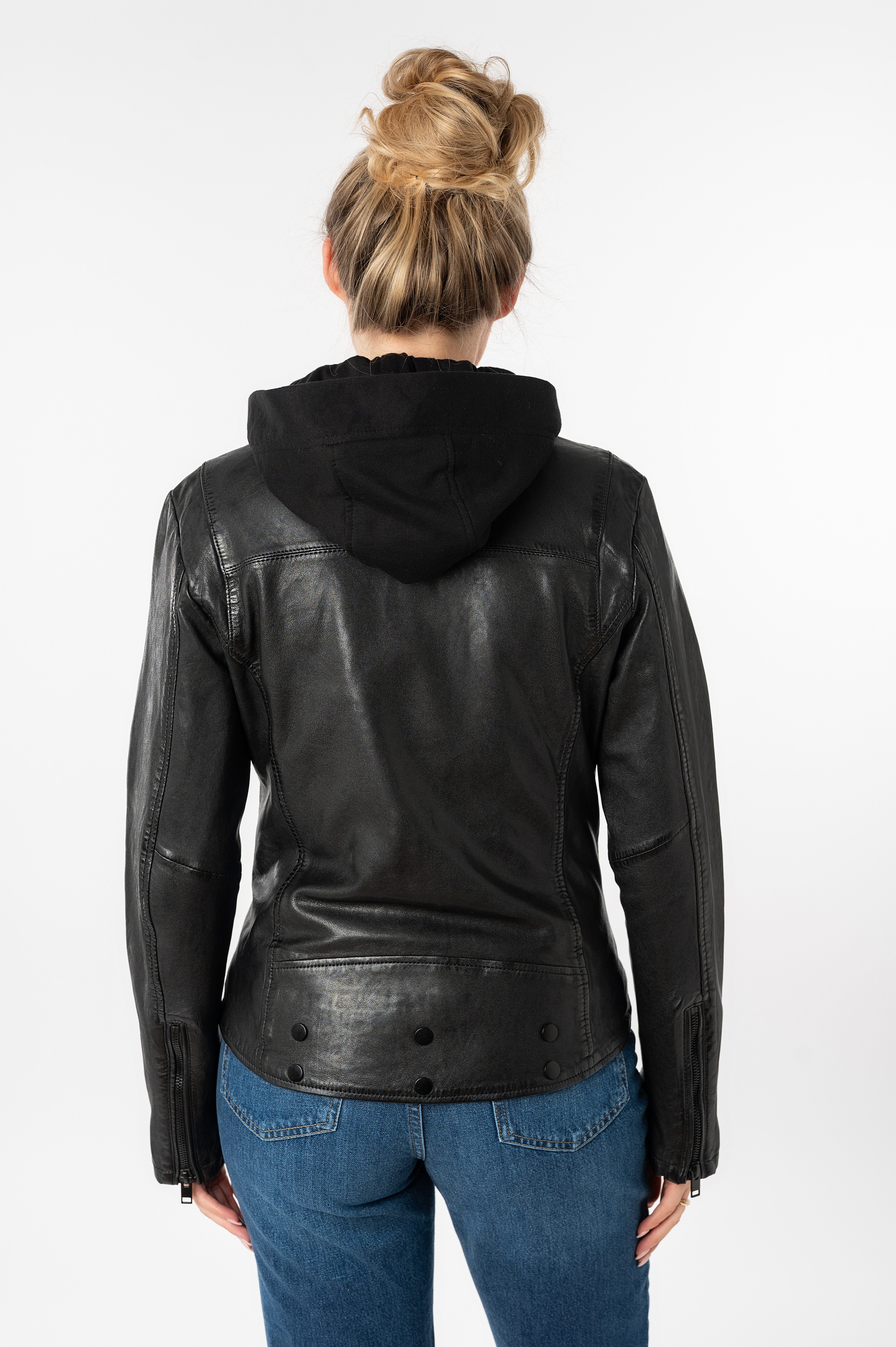 Mauritius Lederjacke MWTary SF mit Jerseykapuze und Reverskragen, Slim Fit