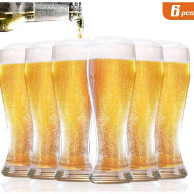 Homewit Bierglas »0,45L geeicht Hefeweizen Weizenglas Bierkrug Glas«, BleifreiesGlas, 6 Tassen