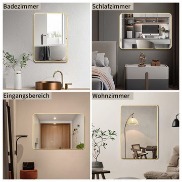Boromal Wandspiegel Gold Rechteckig Spiegel Wohnzimmer modern mit Aluminiumrahmen, für Waschraum, Waschräume, Schlafzimmer
