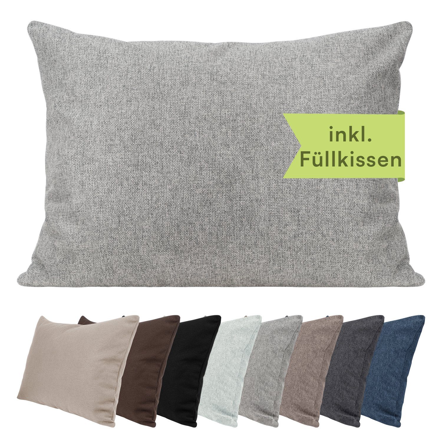 Selfitex Dekokissen XXL 60x80 inkl. Füllkissen kuschelweiches Lesekissen, Rückenkissen, Sofakissen, für Couch, Bett oder als Polster jeglicher Art Grau