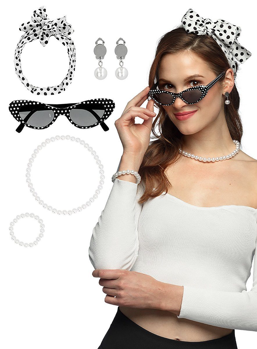 Widdmann Kostüm Rockabilly Accessoire-Set, Sonnenbrille, Tuch und Schmuck für den richtigen 50s Rock'n'Roll-Look
