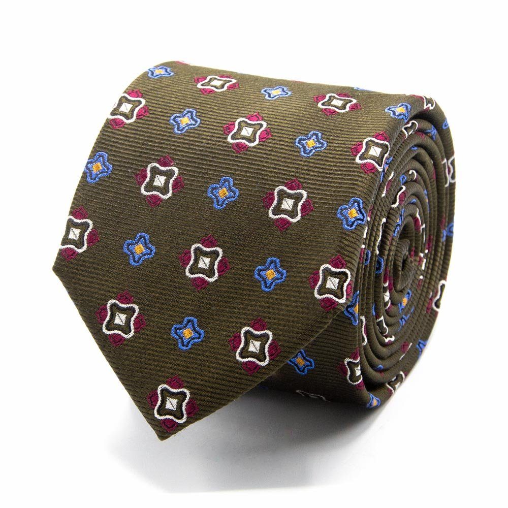 BGENTS Krawatte Seiden-Jacquard Krawatte mit geometrischem Muster Breit (8cm) Olive