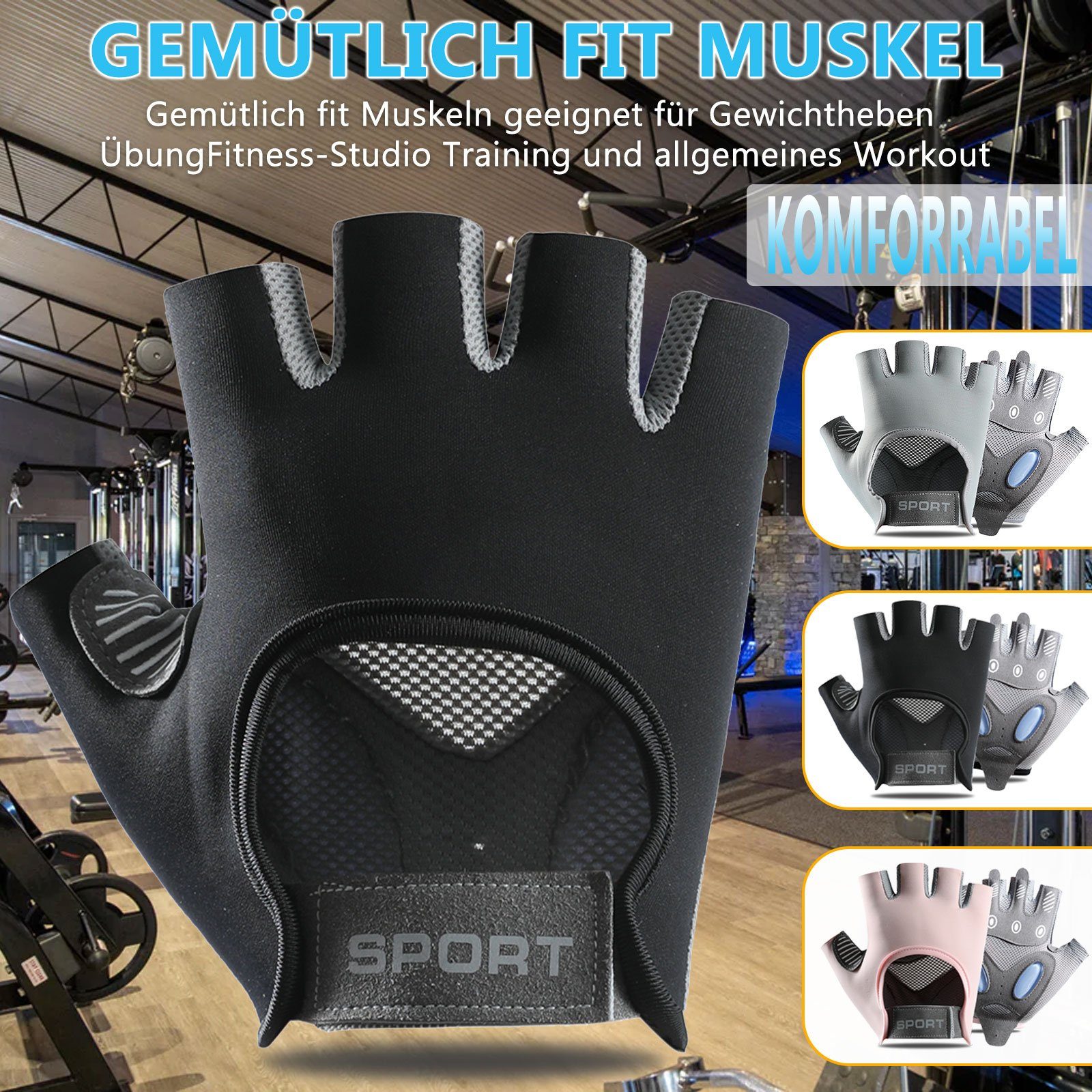 BTTO Hsch. Trainingshandschuhe Fitness Handschuhe,Sporthandschuhe,Trainingshandschuhe mit Palm Schutz Rutschfest Gewichtheben Handschuhe,Extra Leicht und Atmungsaktiv