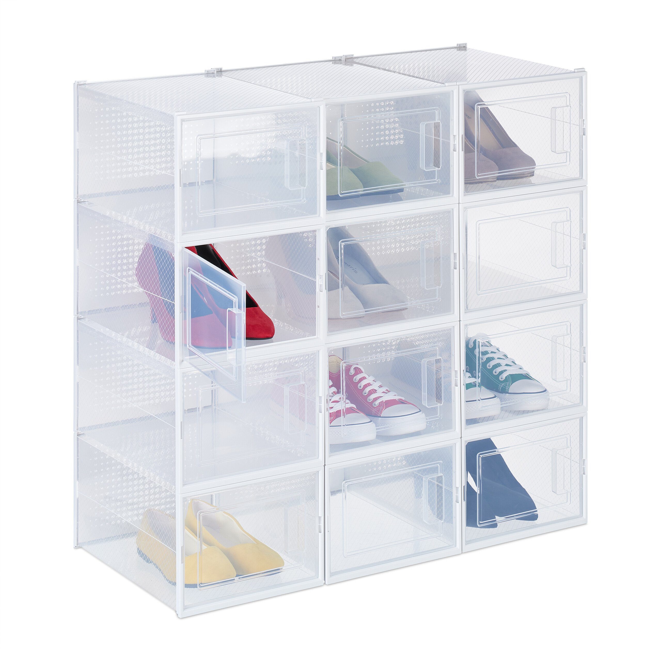 relaxdays Schuhbox 12er Pack Schuhboxen transparent