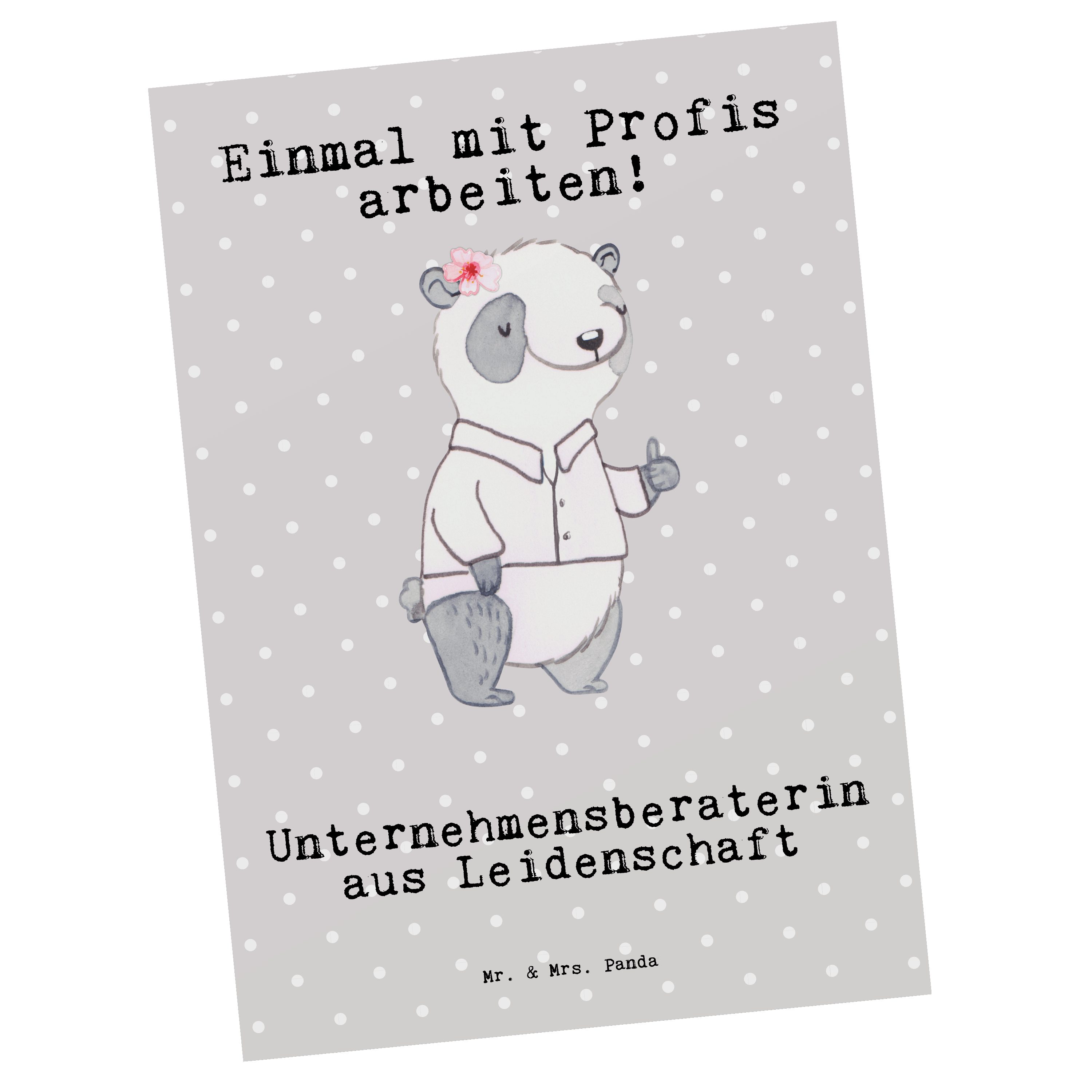 Mr. & Mrs. Panda Postkarte Unternehmensberaterin aus Leidenschaft - Grau Pastell - Geschenk, Ges