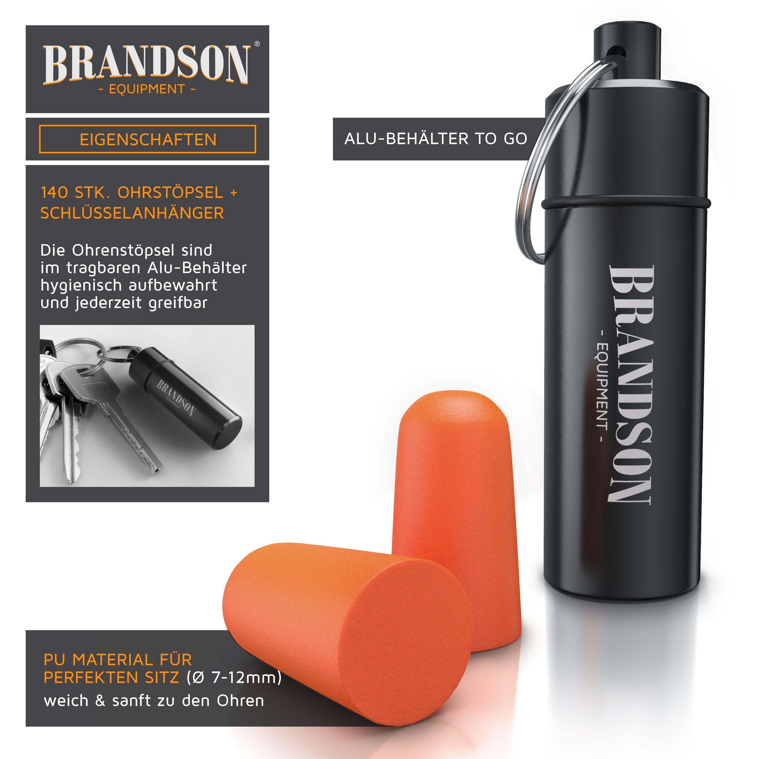 Brandson Gehörschutzstöpsel 140x Schaumstoff Ohrstöpsel für Gehörschutz, hohe Dämpfung 34 db SNR, bei Schnarchen Baulärm Konzert Disco Heimwerken Arbeitsplatz – Aludose