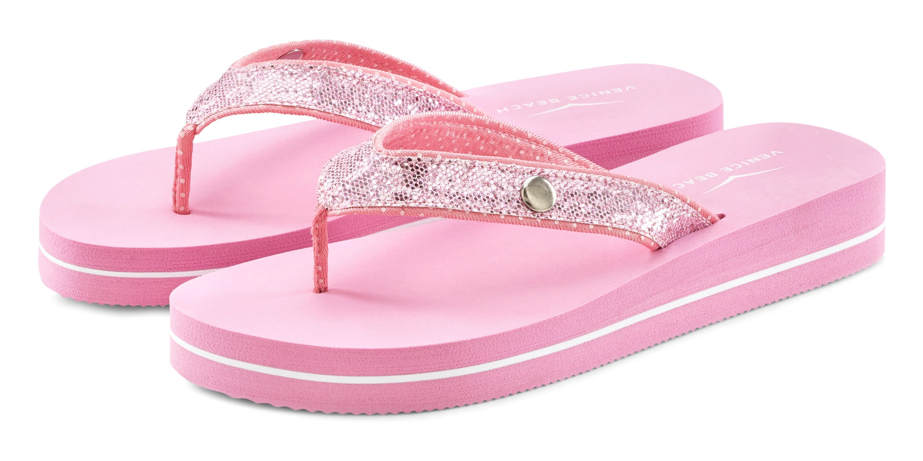 Venice Beach Badezehentrenner Sandale, Pantolette, Badeschuh ultraleicht mit Glitzerband VEGAN