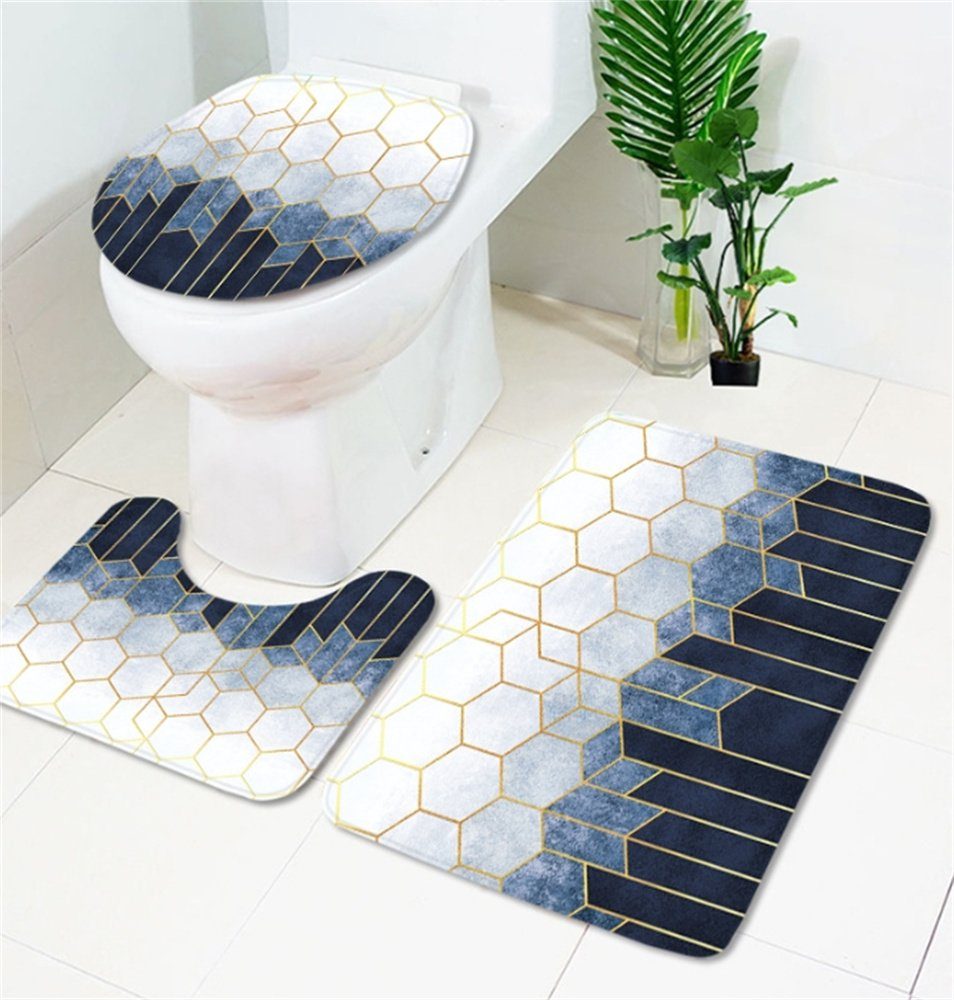 3 StüCk Badezimmer Teppich Matten Set Toiletten Deckel Abdeckung