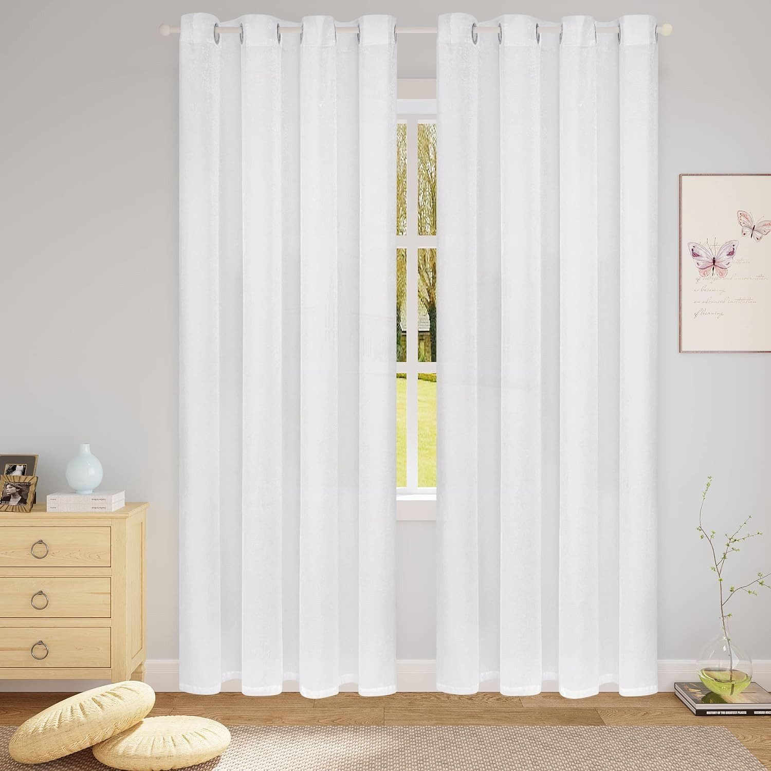 Woltu Gardine (2 St), halbtransparent, mit Ösen Stores Fenstegrchal Voile günstig online kaufen