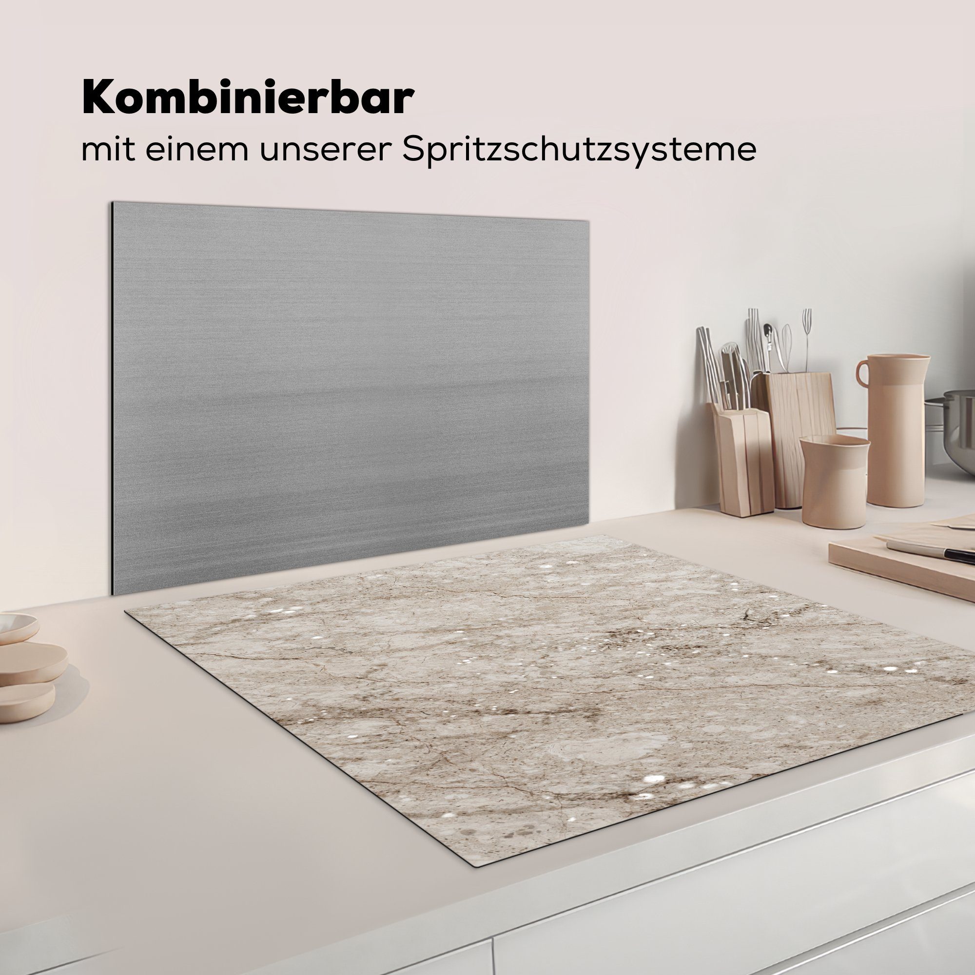 Herdblende-/Abdeckplatte 78x78 Arbeitsplatte Ceranfeldabdeckung, cm, (1 - MuchoWow küche - für tlg), Vinyl, Marmor Stein Braun,