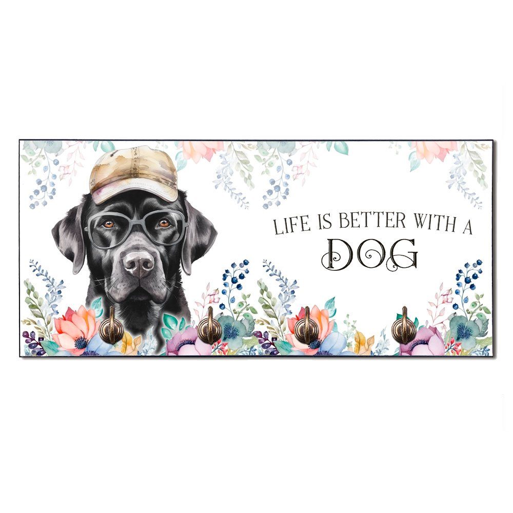 Cadouri Wandgarderobe LABRADOR Hundegarderobe - Wandboard für Hundezubehör (Garderobe mit 4 Haken), MDF, mit abgeschrägten Ecken, handgefertigt, für Hundebesitzer