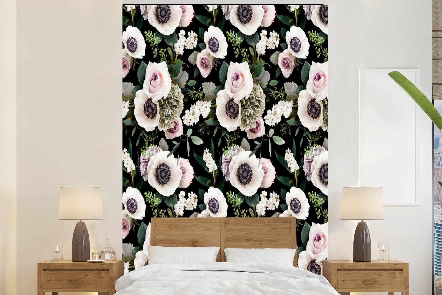 St), für MuchoWow Matt, Montagefertig Fototapete Blumen - Anemone bedruckt, Vinyl Tapete Wohnzimmer, - (3 Wandtapete Rosen,