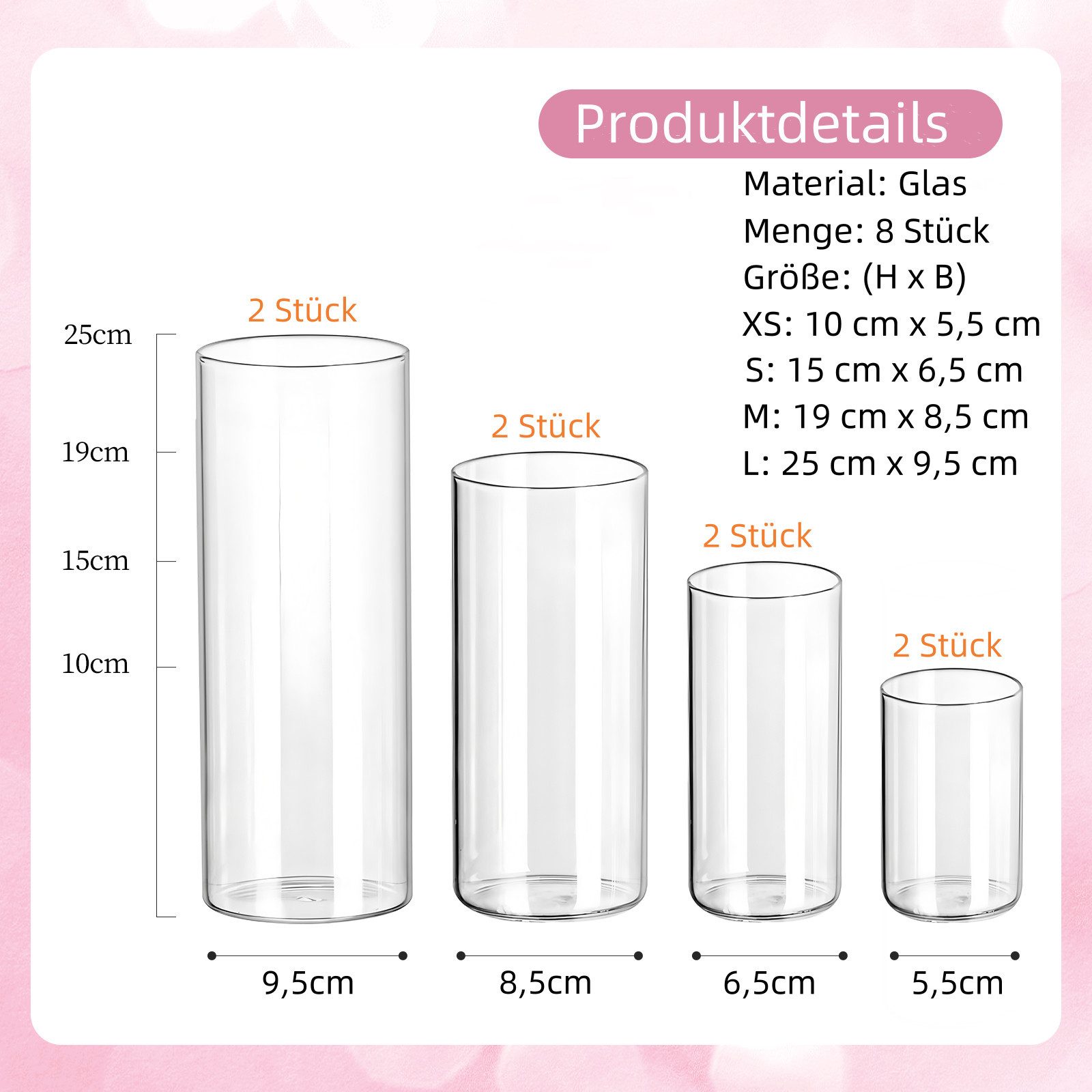 SEHAUSEU Dekovase Vase aus Glas Blumenvase (Set, 8/10 St) unterschiedlichen Größe (8 St), aus Glas