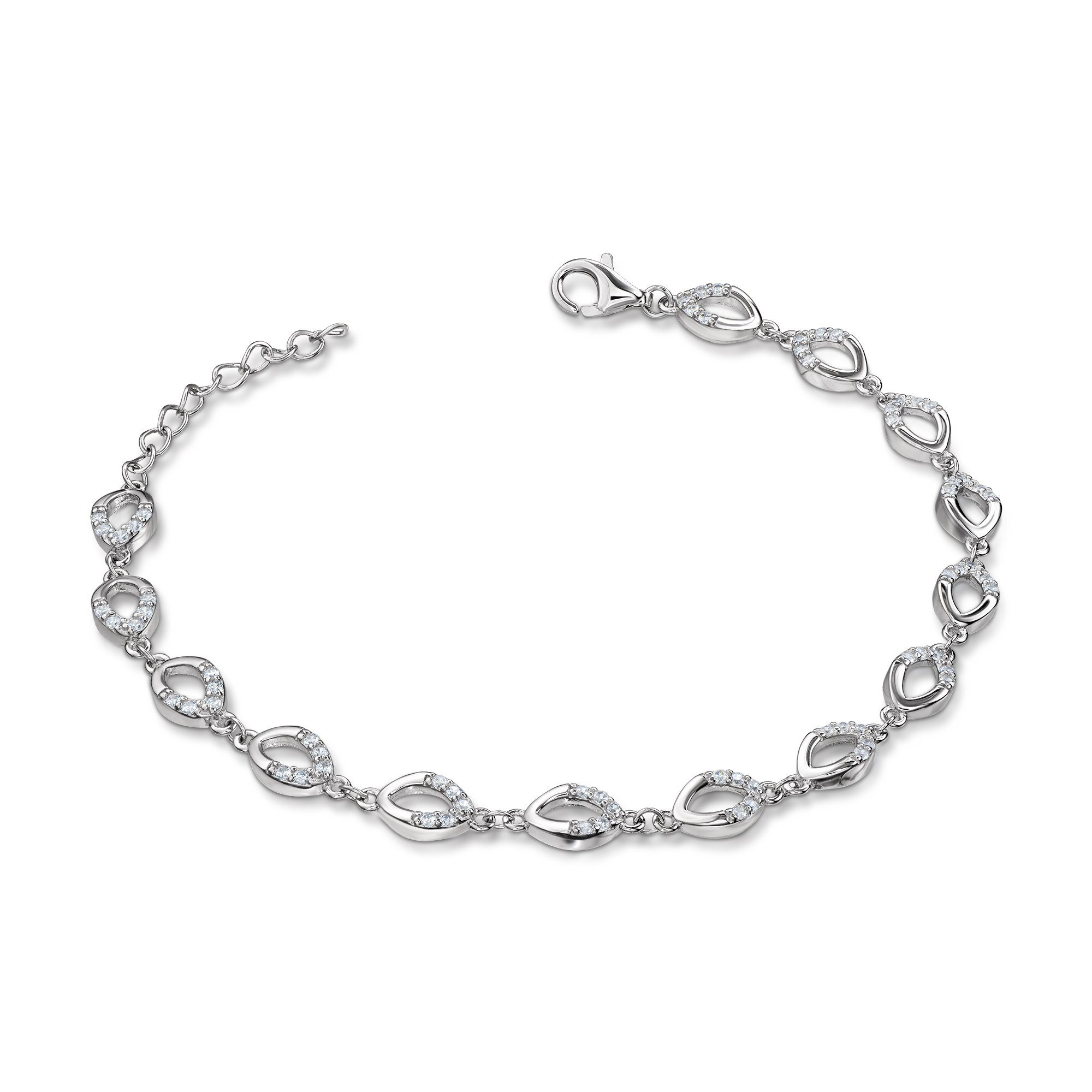 Schöner-SD Silberarmband Damen-Armband 925 Silber ovale Glieder mit  Zirkonia, anlaufgeschützt