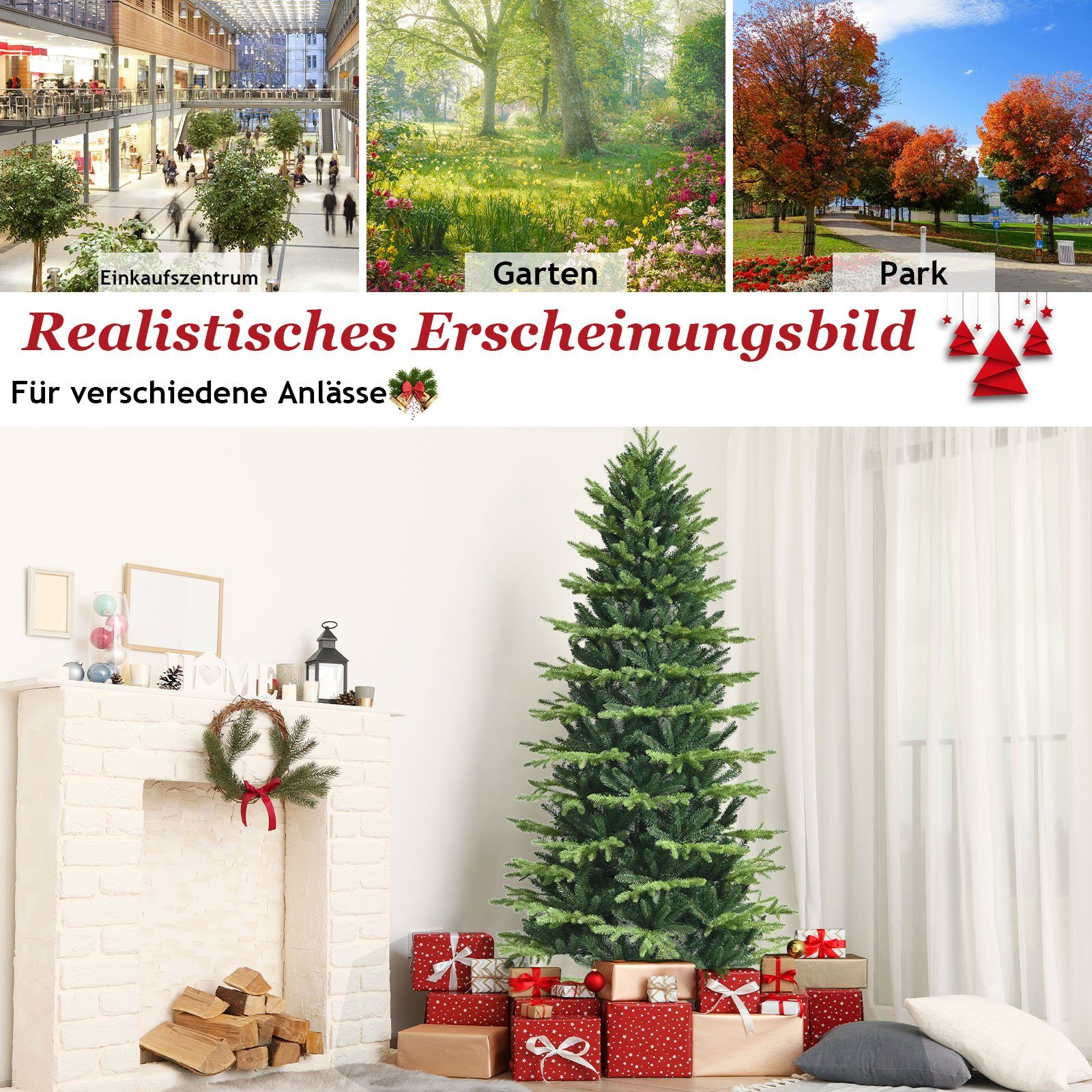 COSTWAY Künstlicher PVC-Zweigen PE- mit 180cm, & Weihnachtsbaum, 1462