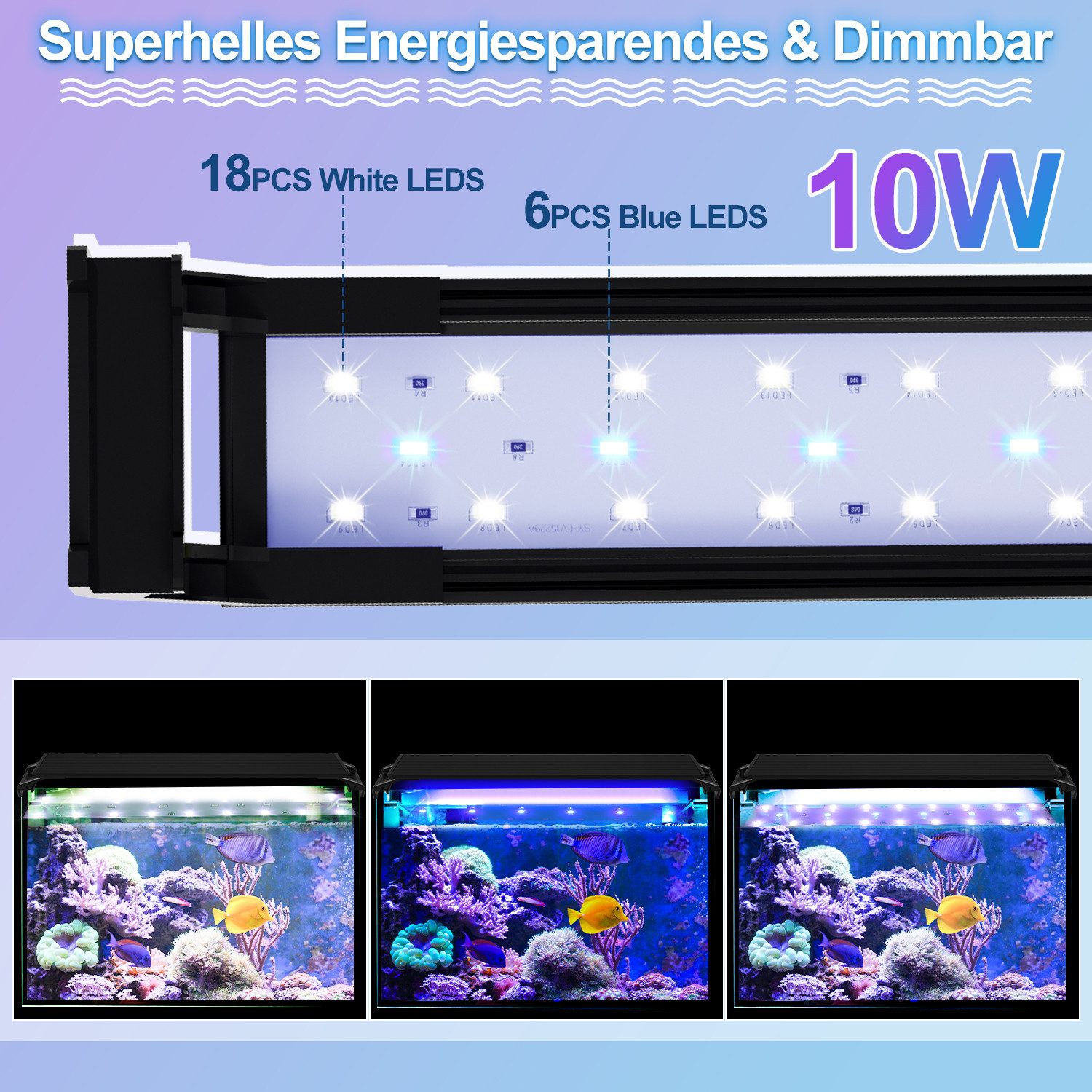 Clanmacy LED Aquariumleuchte LED Aquarium-Beleuchtung, Länge verstellbar, Energiesparend,35-105cm, 10W für 35-50cm aquarium