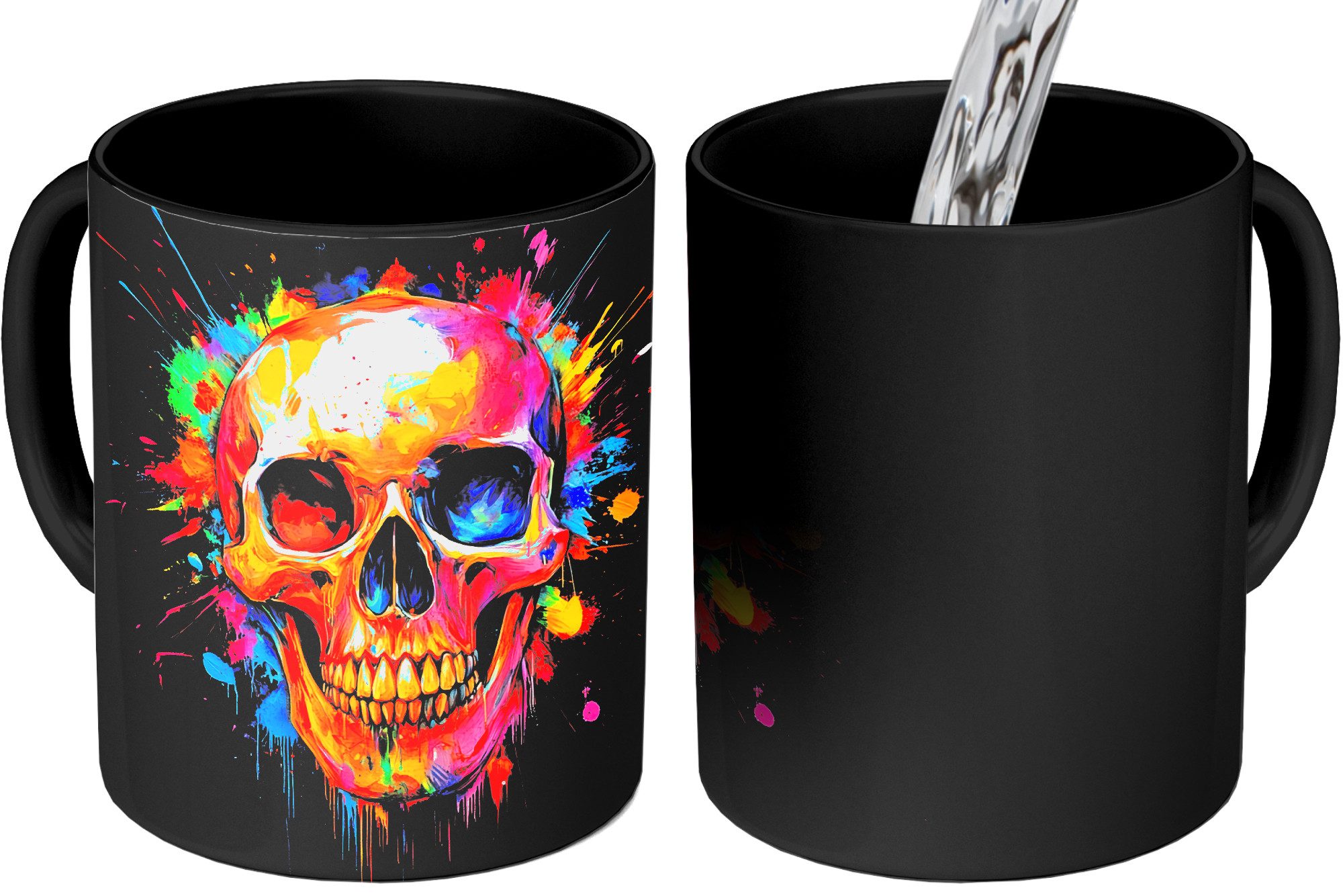 MuchoWow Tasse Totenkopf - Graffiti - Totenkopf - Bunt, 1-tlg., Keramik, Farbwechsel, Kaffee Tassen, Teetasse, Zaubertasse, Geschenk
