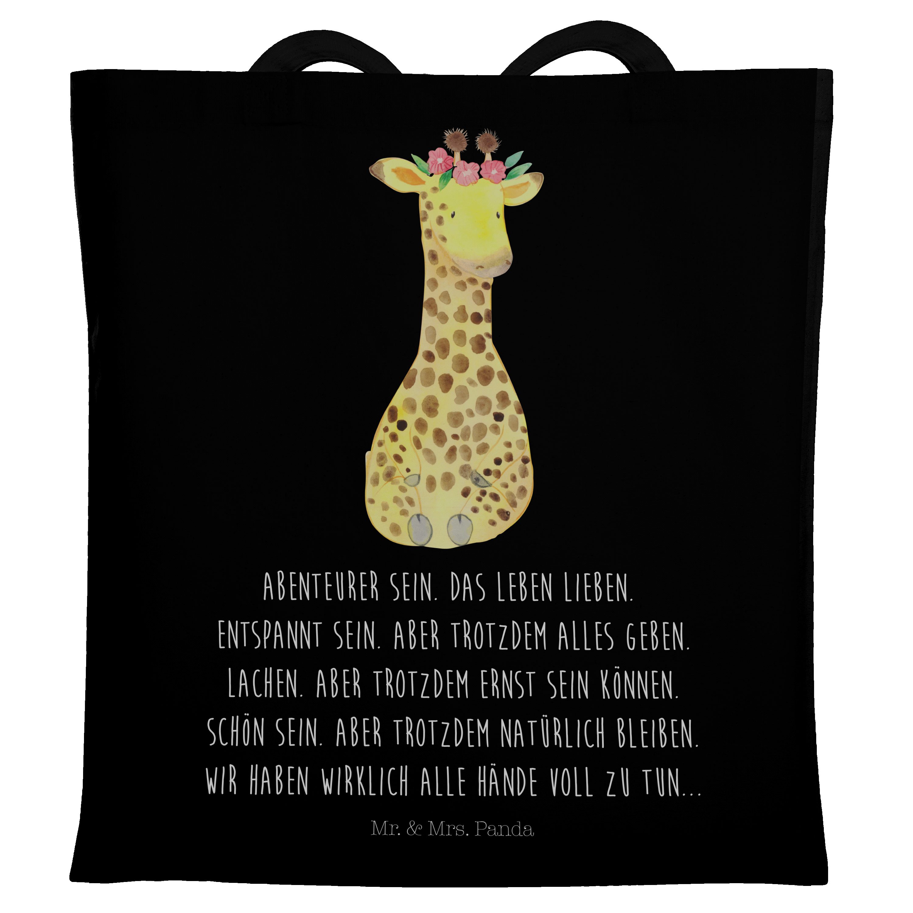 Mr. & - Afrika, Blumenkranz Panda - Giraffe Jutebeutel, Schwarz (1-tlg) Mrs. Beutel, Tragetasche Geschenk
