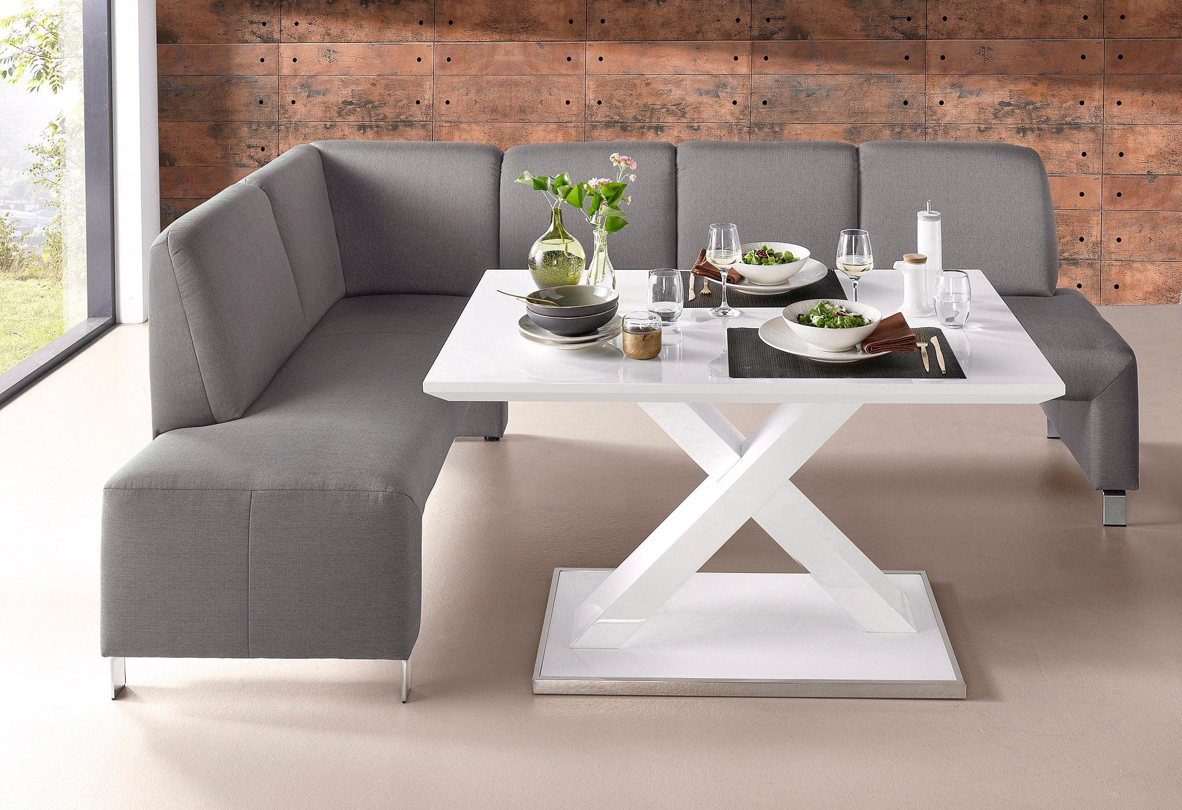 exxpo - sofa fashion Eckbank Intenso, viele Bezugsstoffe Cord, Leder, Struktur 244/157 cm (B/T), hohe Bodenfreiheit, frei im Raum stellbar, hoher Sitzkomfort