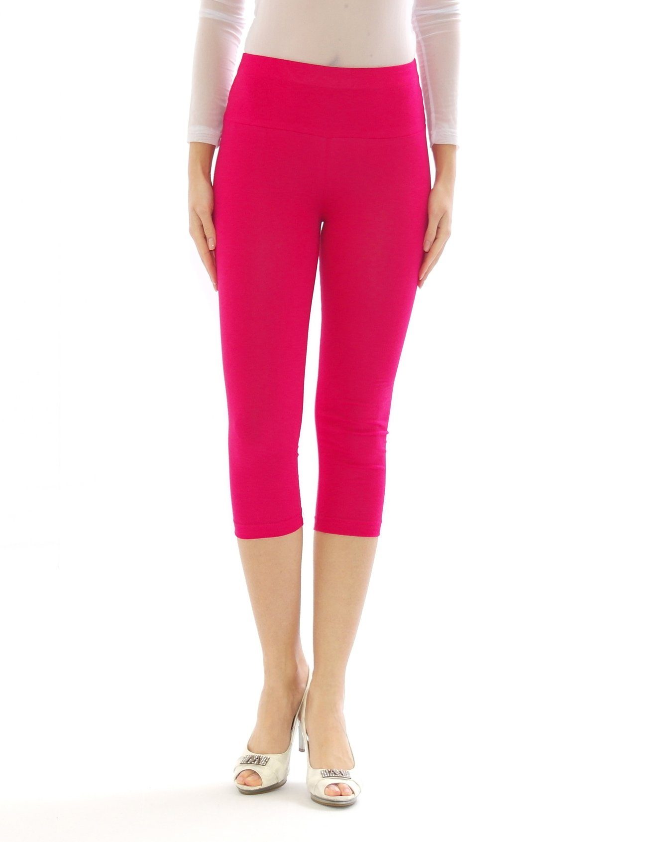 SYS Caprileggings Damen Capri 3/4 Leggings hoher Bund Hose Wäsche Leggins PINK