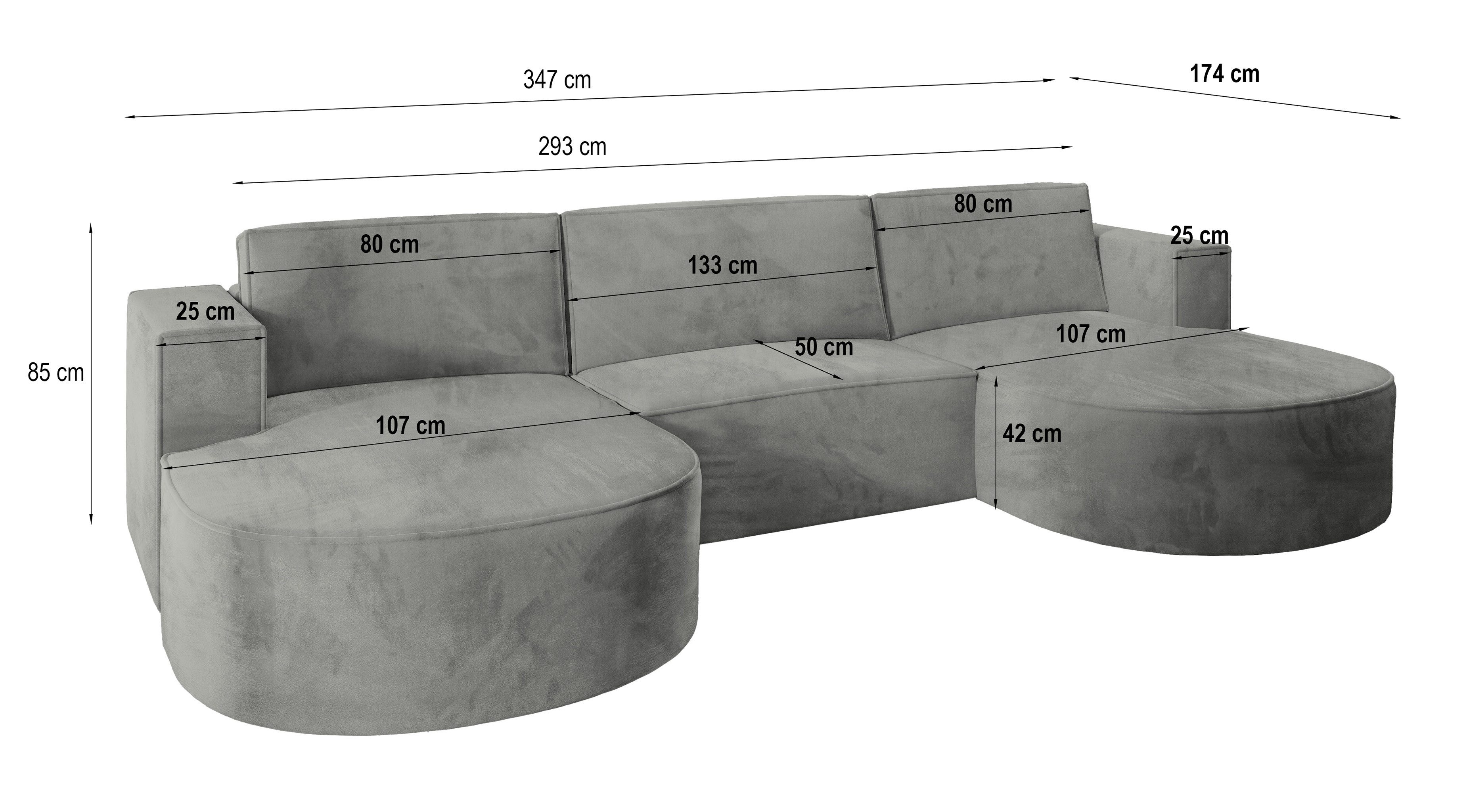 Masseno Ecksofa VEZZO mit Schlaffunktion U-Form, Sofa mit Bettkasten